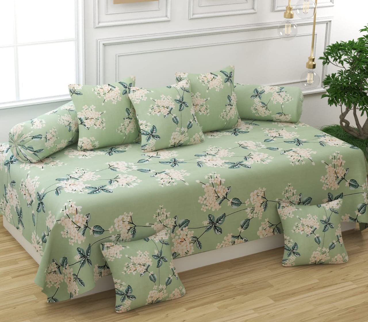 Jyotaksh 200Tc Diwan Set Cotton 8 Piece|Deewan Printed Bedsheet Sets For Living Room Hall (Set Of 8 Piece,1-Bed Sheet 60X90 Inch|2-Bolster Cover 16X32 Inch|5-Cushion Cover 16X16 Inch) Set-10,Multi-image-49