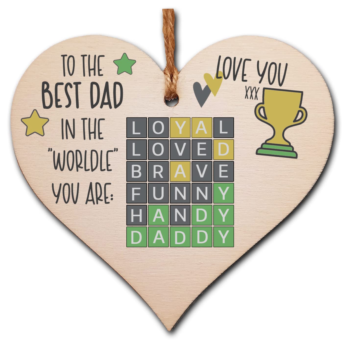 The Plum Penguin Best Dad In The World Wordle Funny Novelty Hanging Heart Wooden Decoration Gift Father's Day Card Alternative