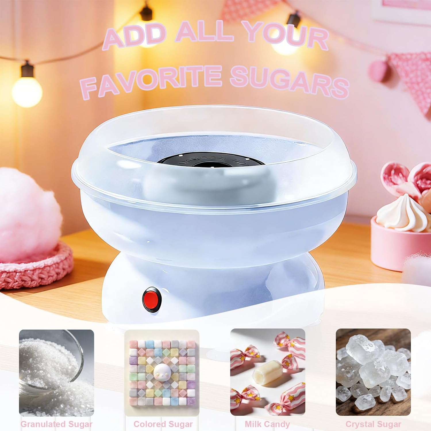 Cotton Candy Machine for Kids, Mini Home Cotton Candy Maker with Sticks & Sugar Spoon, Idea for Party, Birthday, Holiday (Light Purple)