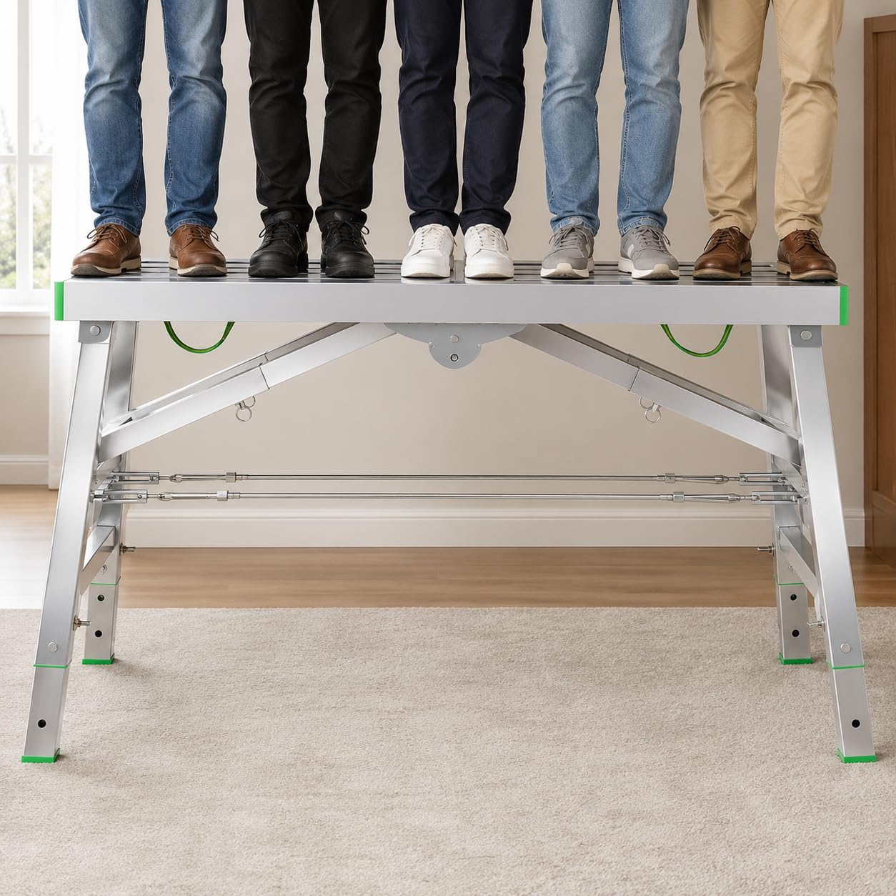 Plataforma de trabajo plegable resistente, capacidad de 400 kg, taburete de escalera ajustable de 2 pies y banco de trabajo portátil