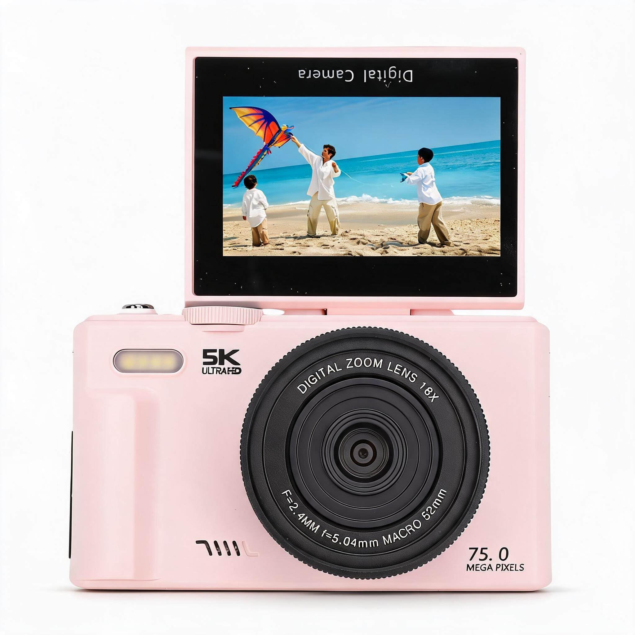 Kamera Cyfrowa 5K do Fotografii, Aparat Vlogging 75MP, z 18 -krotnym Zoomem, 3 -calowym Ekranem o 180 Stopni, Kompaktowy Aparat HD, do Podróży