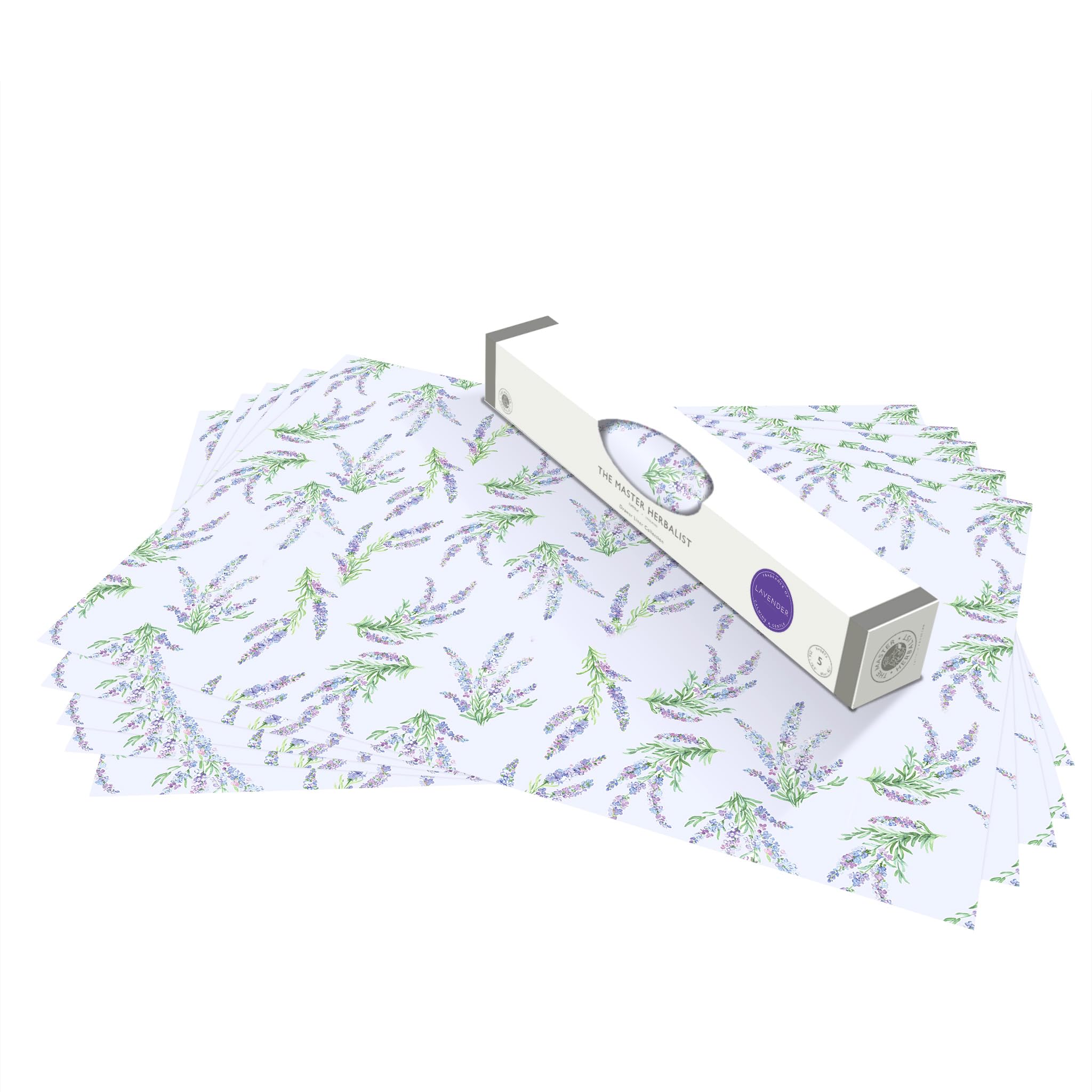 The Master Herbalist Fragrant Floral Scented Drawer Liners in Lavender, Lily of The Valley, Sandalwood and Lily | Pack of 5 Sheets | Contains Essential Oils | Made in UK (Lavender | Floral, Rolled)