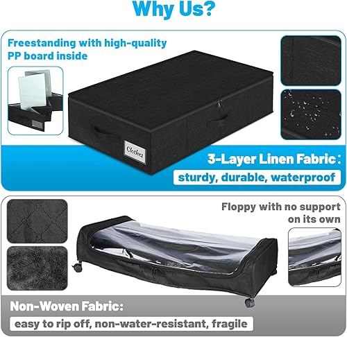 Miniatura 8 de Contenedor de almacenamiento debajo de la cama, paquete de 4, 4.5 pulgadas, delgado y de perfil bajo, organizador de almacenamiento de ropa para