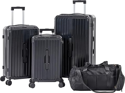 GOWE Luggage Set 4 pcs 20"/24"/29"/Travel Bag, PC+ABS Lightweight Luggage with Collapsible Cup Holder, 360a Silent Spinner Wheels, TSA Lock, Black