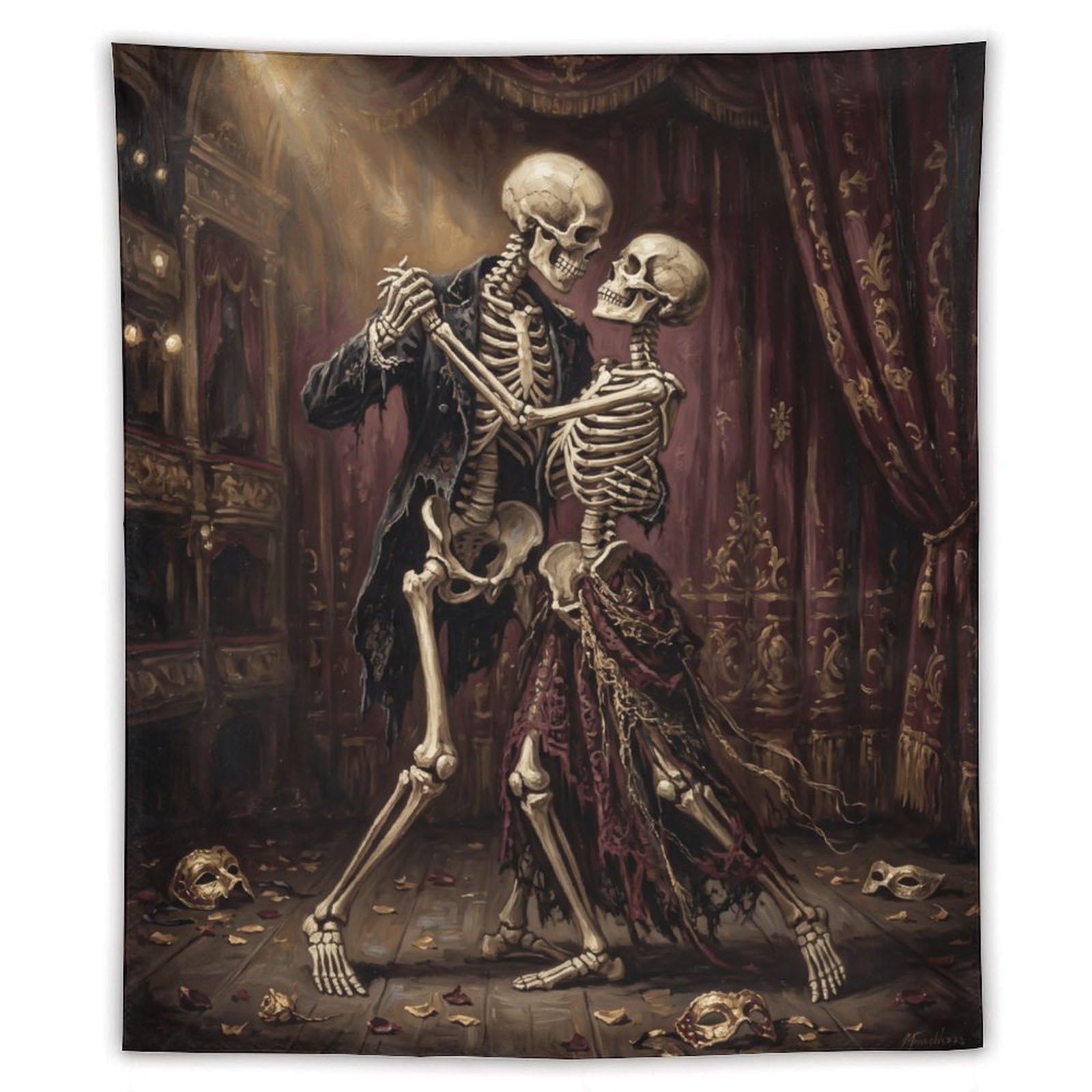 W7C8U2X3 Dancing Skeleton Couple Ballroom Wall Tapestry, Memento Mori