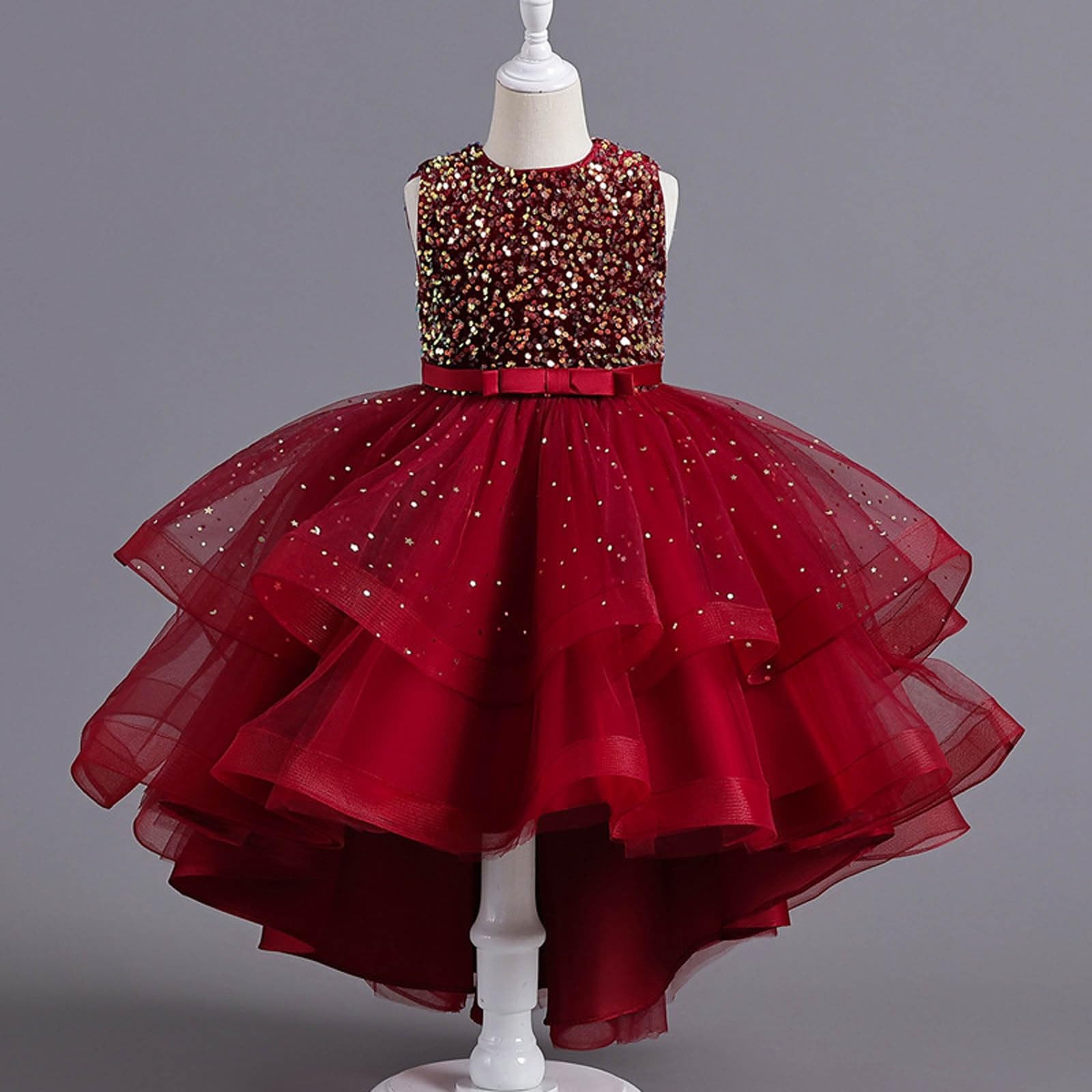 Vestido de Desfile Infantil con Encaje Floral para niñas diseño Elegante para Bautizo Boda y sin Mangas Falda de Tul y Falda Floral