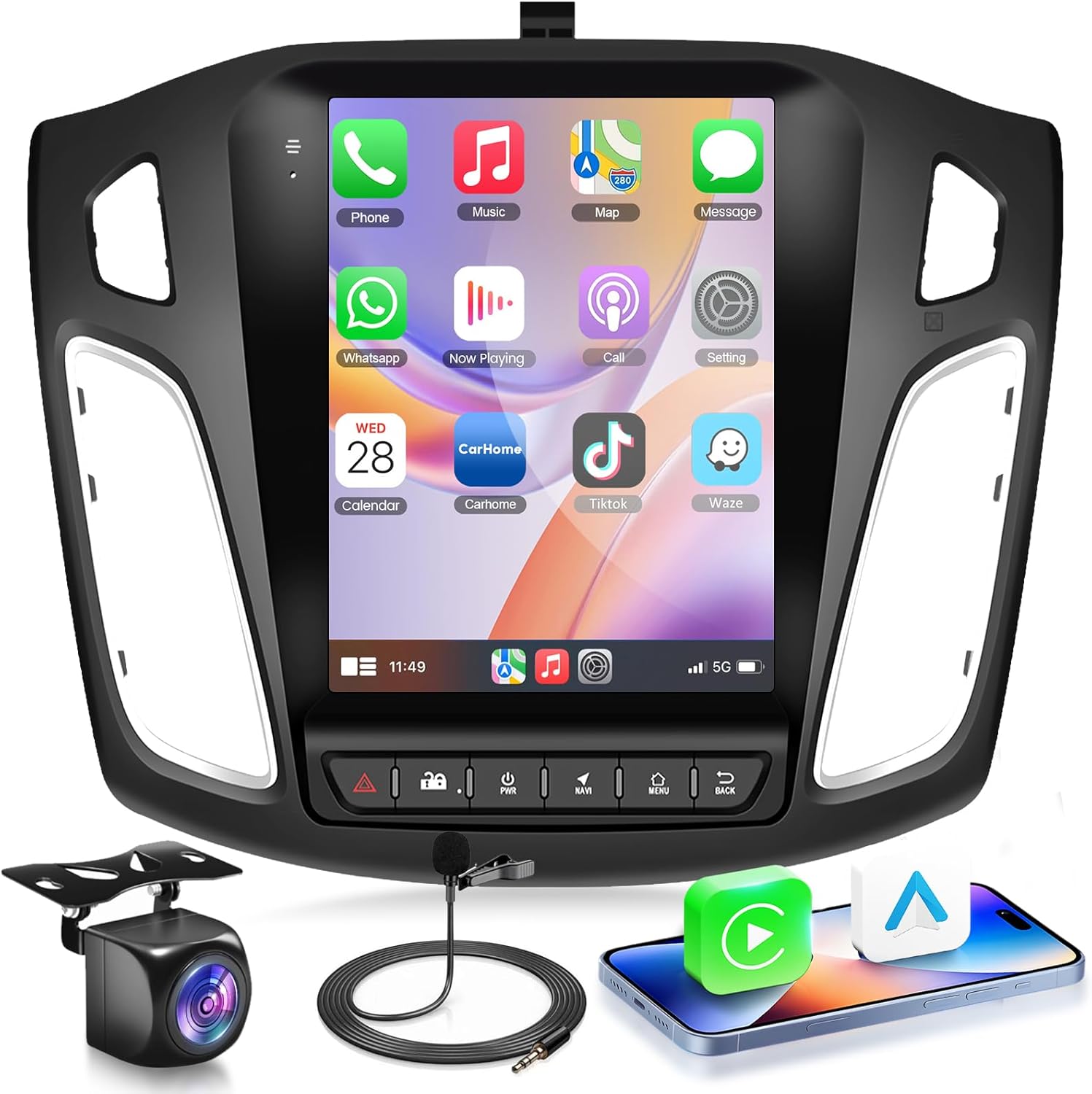 4G+64G Android 15 for Ford Focus 2012-2018 Car Radio with Wireless Carplay Android Auto, 9.7 Inch Touch Screen Radio Support GPS/WiFi/Bluetooth/FM Radio/SWC/Backup Camera