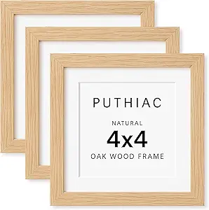 4x4 Oak Wood Picture Frame - 4"x4" Photo Frame, 4x4 Picture Frame Wood, Natural Solid Wooden Picture Frames for Wall Art Photo and Prints(3 Pack, Beige)