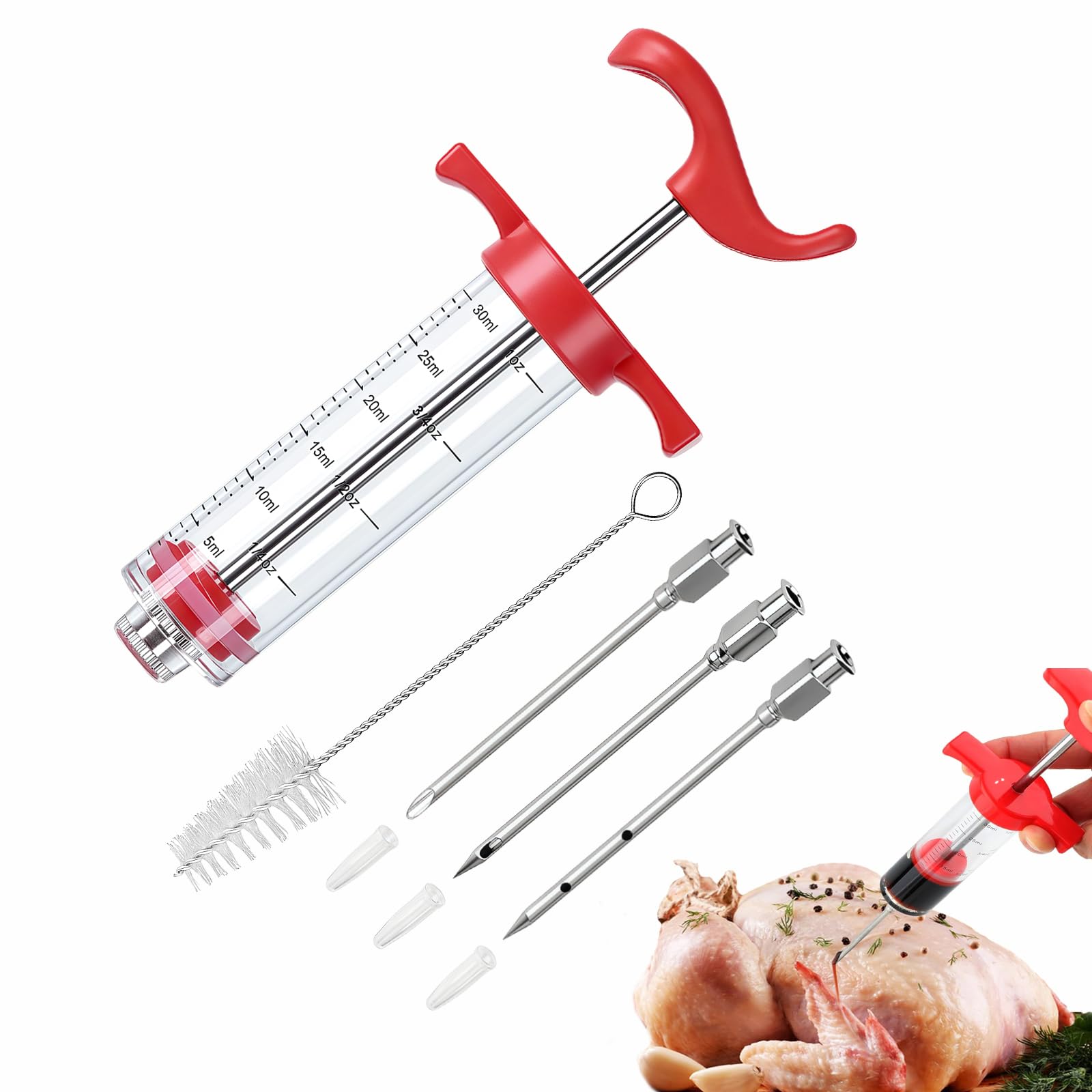 Sponsored Ad – 30ml BBQ Meat Injector Syringe - Marinade Injector with 3 Stainless Steel Needles & 1 Brush, BPA-Free, Ergonomic Handle for Beef, Chicken, Turkey, Fish - Perfect for Grilling & Smoking