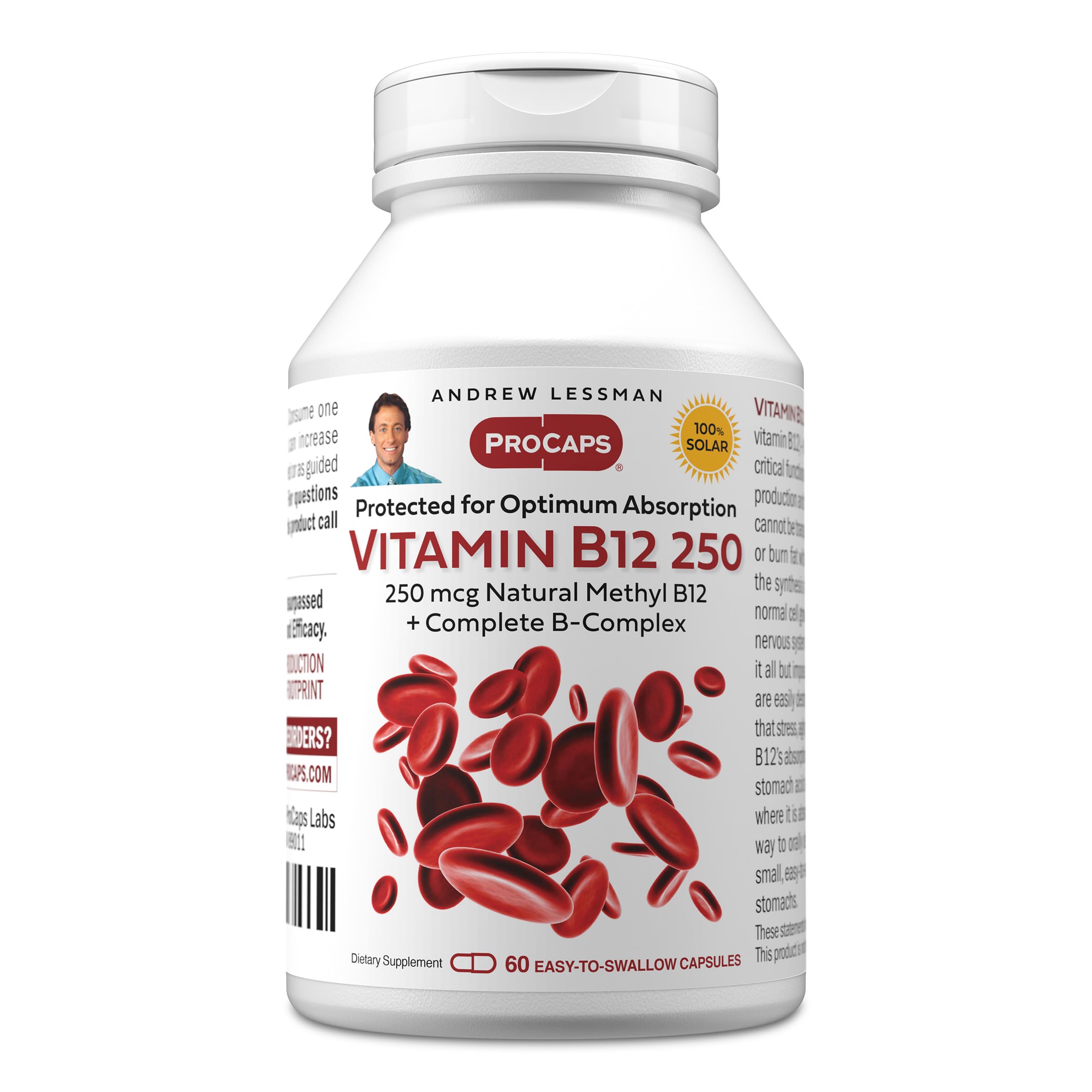 ANDREW LESSMAN Vitamina B12 com complexo B, metilcobalamina 250 mcg, 60 cápsulas