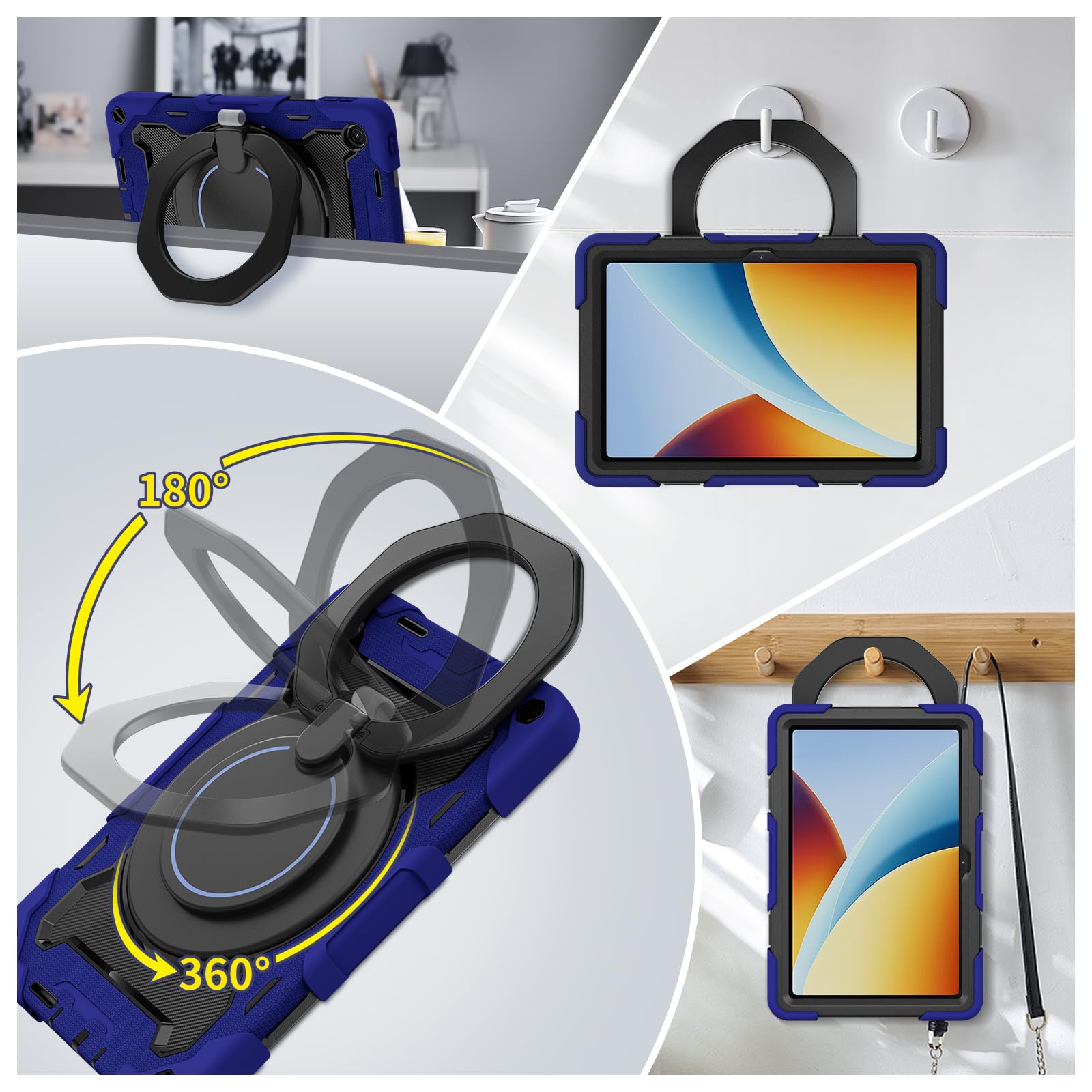 Etui kompatybilne z Xiaomi Poco Pad C1 9,7 cala 2026 pokrowiec na tablet dla dzieci, solidne, wytrzymałe, odporne na wstrząsy etui ochronne ze stojakiem, paskiem na rękę/ramię (niebieski)