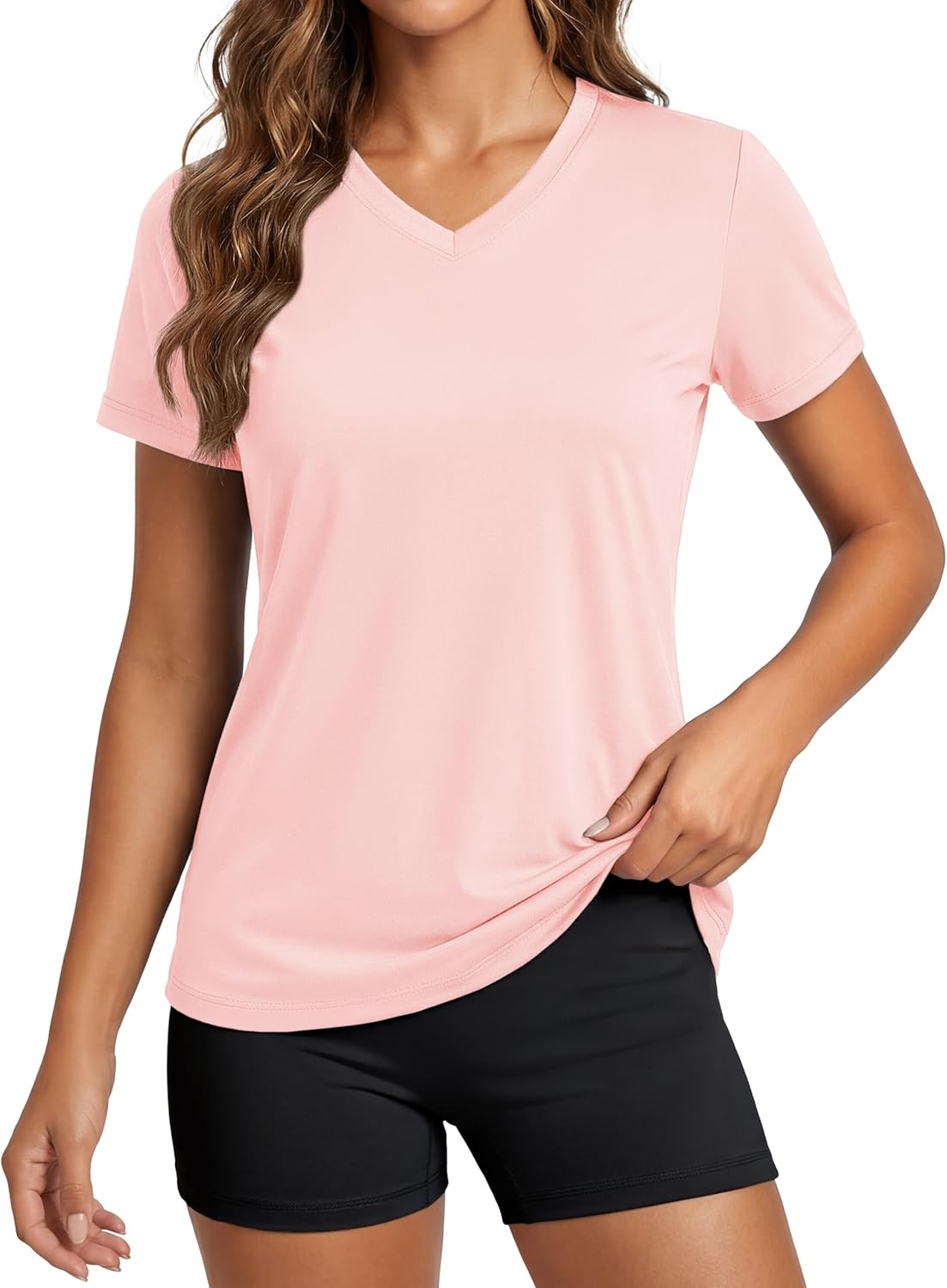 MAGCOMSEN Women's Workout Tops Short Sleeve UPF 50+ Athletic Shirts Quick Dry V-Neck T-Shirt Moisture Wicking Gym Tee