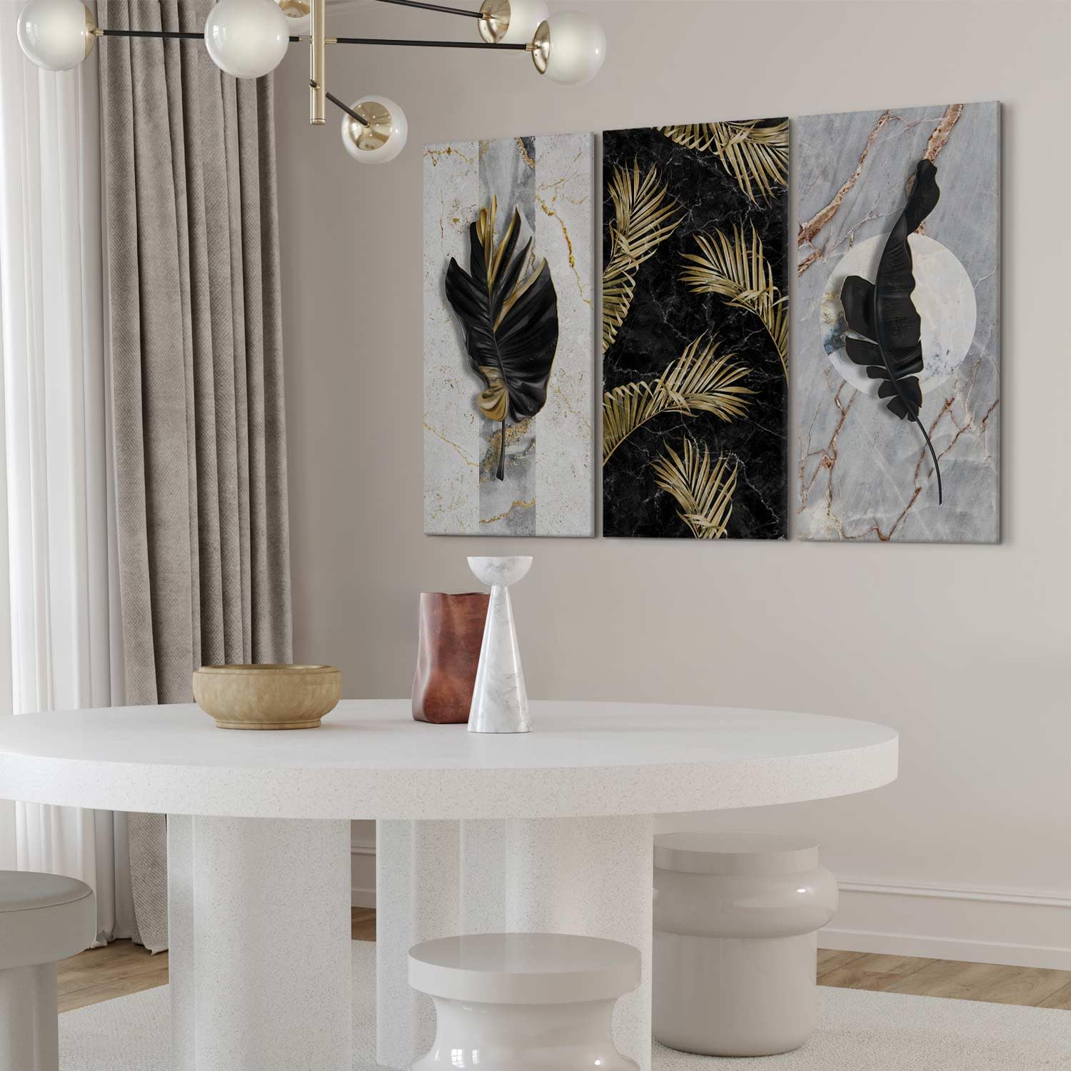 murando - Quadro tropicale Foglie 135x90 cm 3 Pezzi Stampa su tela XXL Immagini Moderni Murale Fotografia Grafica Decorazione da parete Quadri Componibili Marmo botanico b-C-0716-b-e