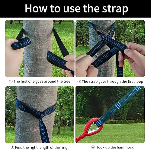 Miniatura 5 de BieAziton Hamacas duraderas con capacidad de 660 libras, accesorios de equipo de senderismo esenciales para camping, 2 correas de árbol y