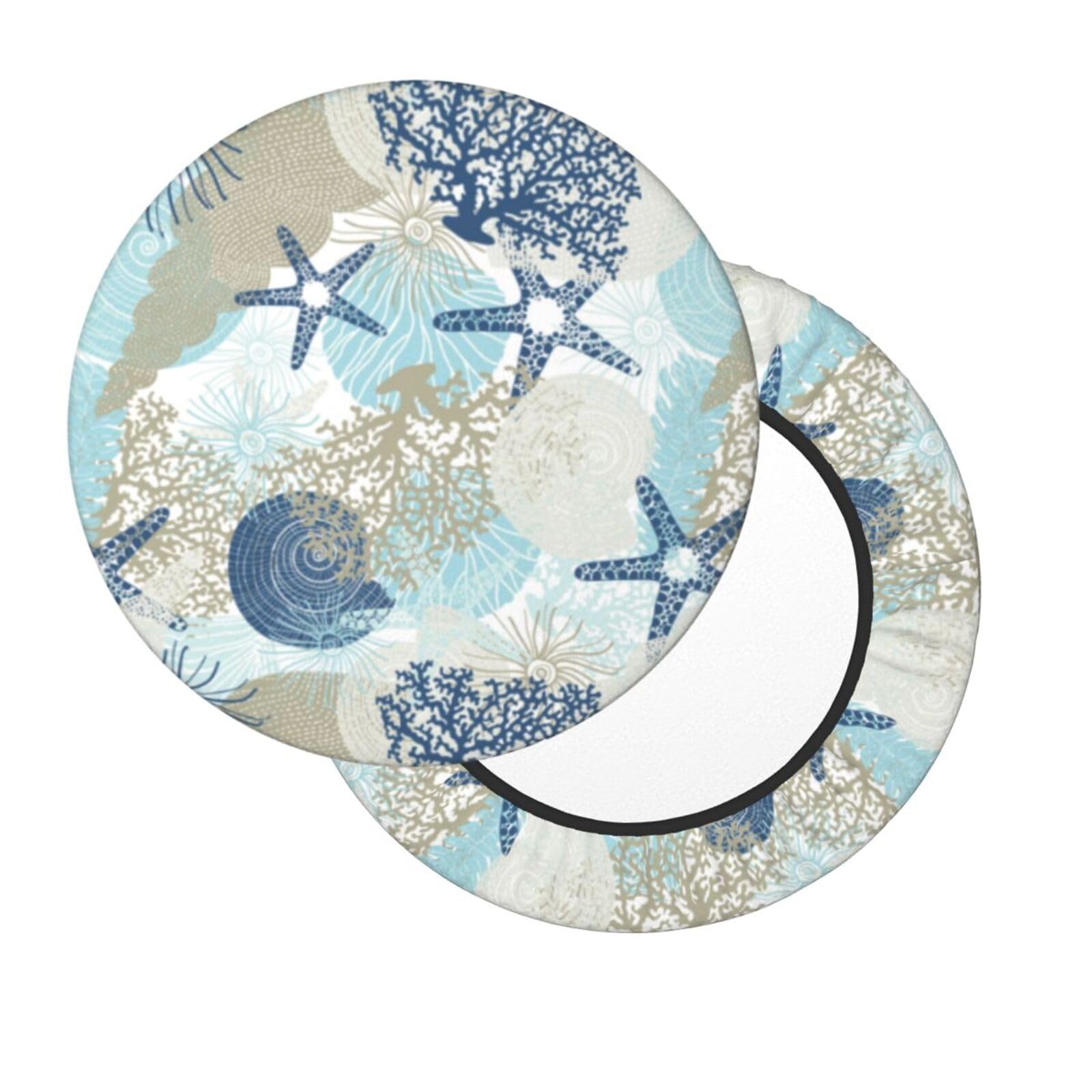 Bar Stool Covers Round - Seashells_AA Soft Anti-Slip Round Chair Cove with Elastic Band for 14 inch