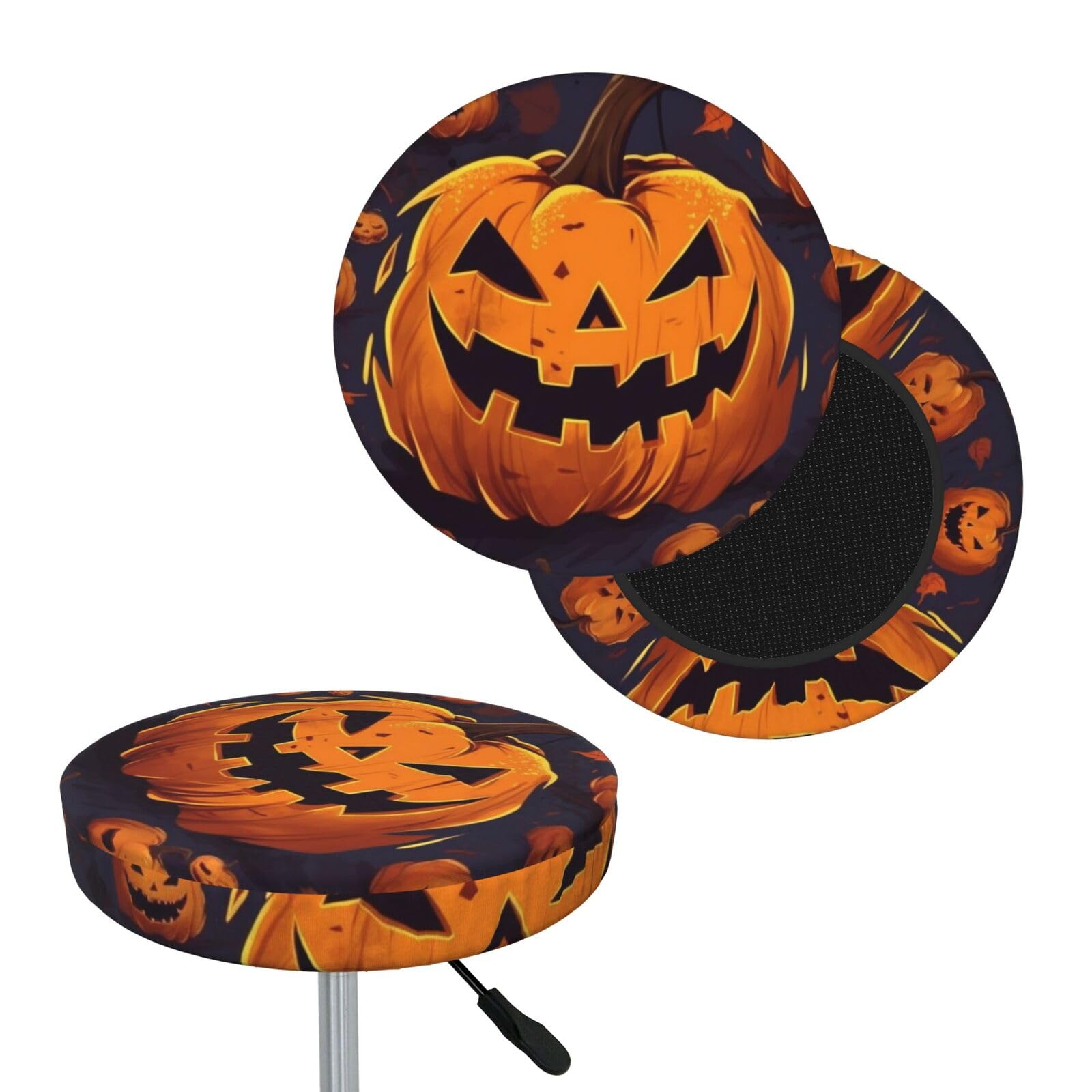 FekiLoot Halloween Pumpkin Round Bar Stool Covers Stretch Washable Bar Stool Covers Dustproof Slipcover Bar Chair Covers with Elastic Band for Bar Kitchen Living Room Decor 13 Inch
