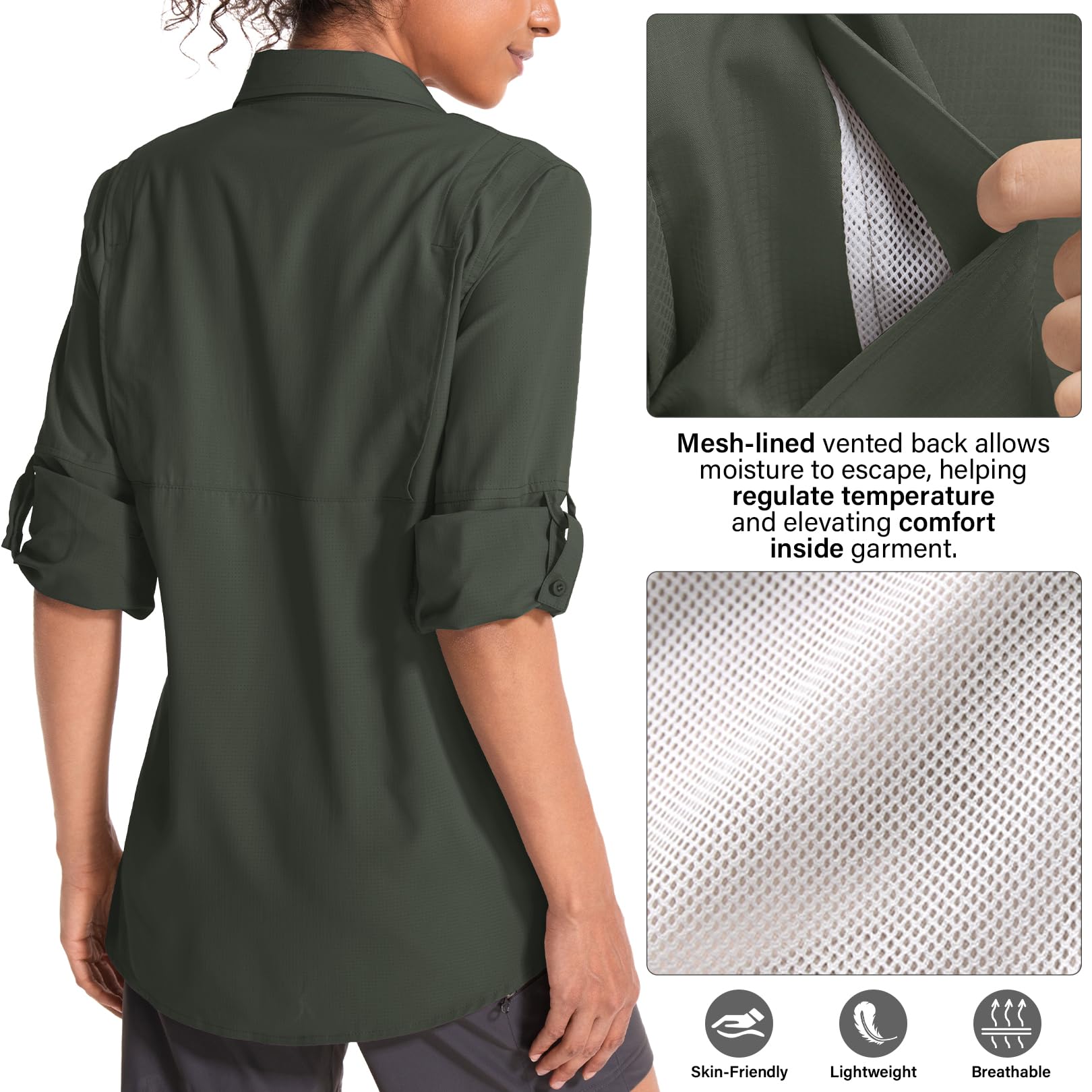 Women's UPF 50 Sun Protection Shirts Long Sleeve Fishing Hiking Shirt Cool Lightweight Outdoor Safari Travel Shirts 5082army Green-XL