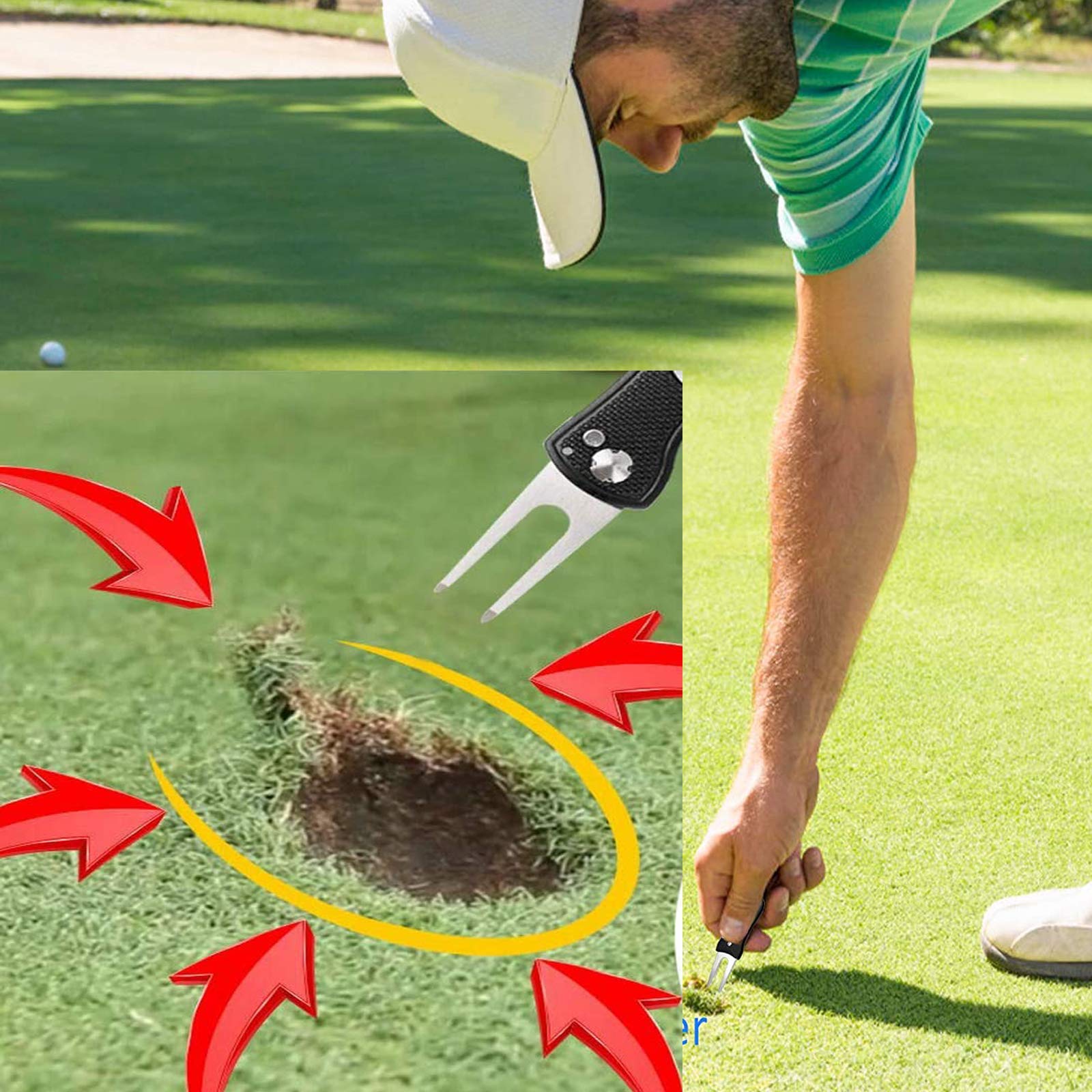 Wohlstand 2 Pz Forcelle da Golf,Strumento di Riparazione Divot da Golf,Forchetta Golf in Acciaio Inossidabile con Marcatore di Palline Magnetico,Pieghevole Forchetta da Golf per Riparazione Golfista