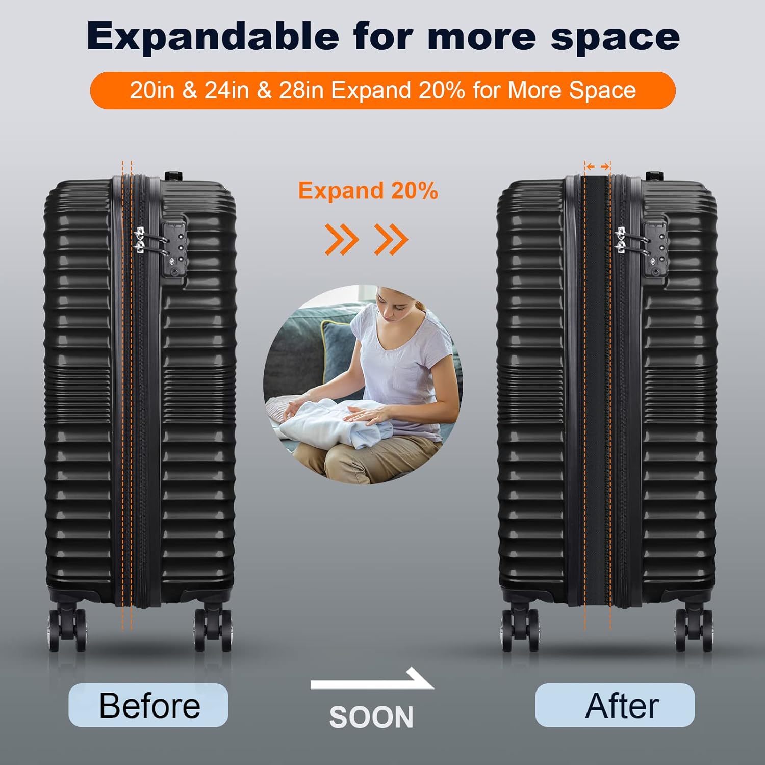 review SURFLINE Luggage Sets 3 Piece Clearance Carry On Luggage Set Expandable PC+ABS Hardside Suitcase Sets with Spinner Wheels TSA Lock (20in/24in/28in)(All Black)