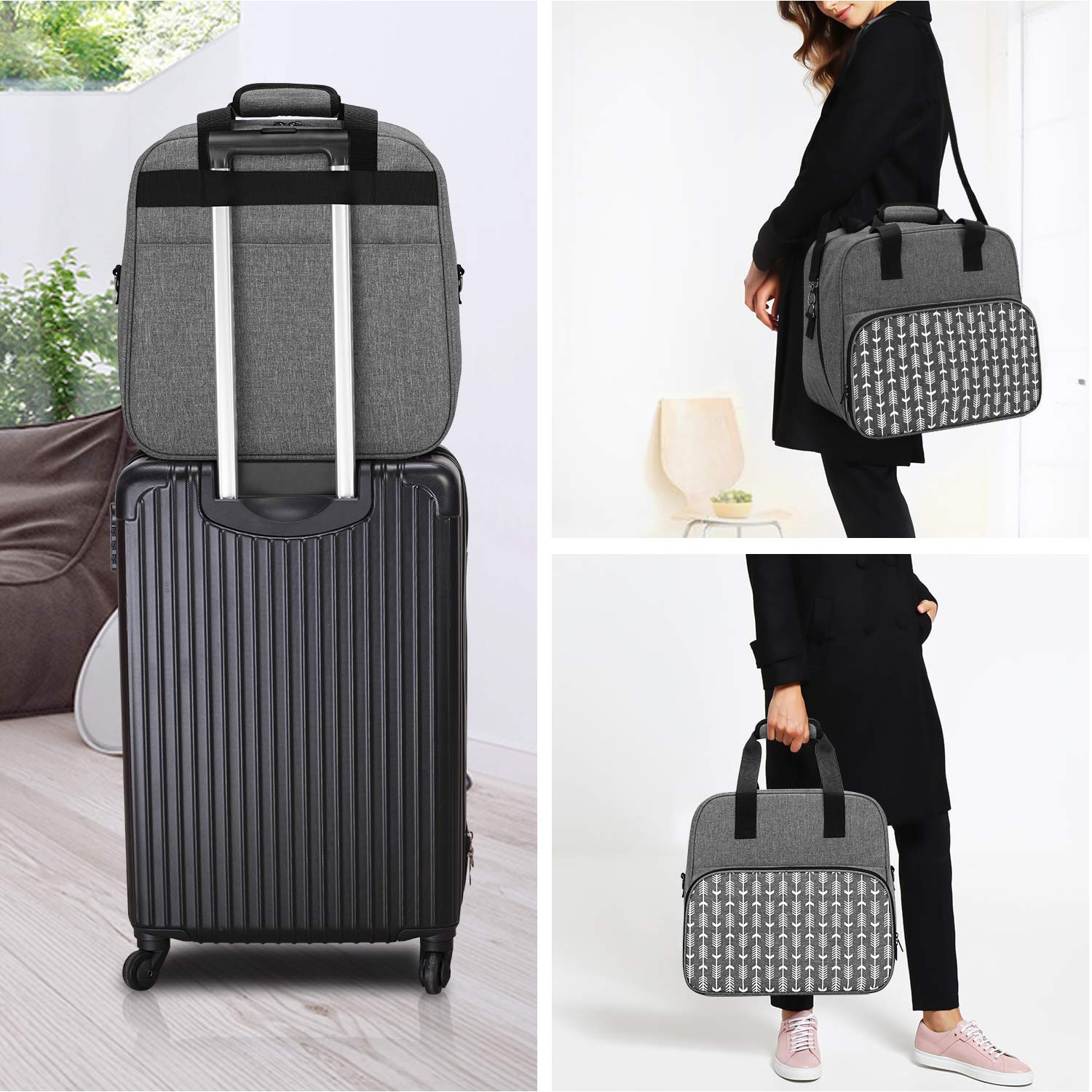 Yarwo Sac de Rangement pour Surjeteuse, Planche de Bois Amovible | Avec Planche Bois Amovible, Rembourrage Épais, Poche Devant avec 3 Pochettes et Poches Translucides pour Surjeteuses
