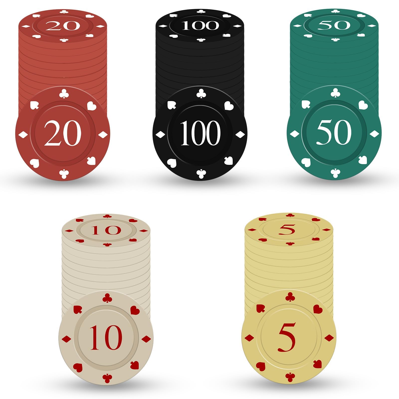 100pcs Poker Chips, Denomination Poker Chip Set with numbers, Plastic Casino Quality Chips for Casino Parties, Learning Counters Disks, Casino Chips & Gambling Cards