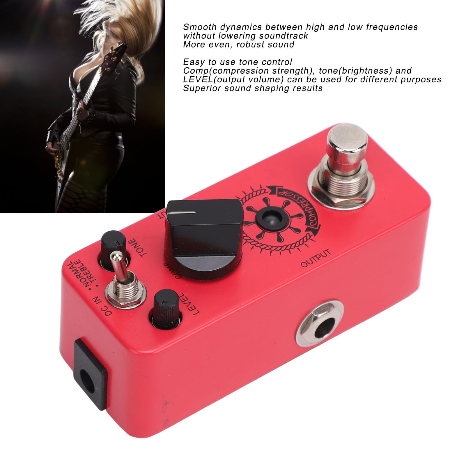 True Bypass-Gitarrenpedal-Kompressor mit Klangregelung, Sanfter Dynamik und Warmem Klang, Klassische Optische Kompression für E-Gitarre, Gitarren-Tuner-Pedal True Bypass