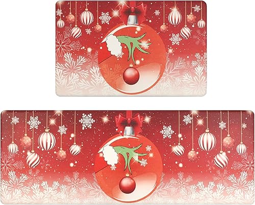 Falflor Juego de alfombras de cocina de Navidad, antideslizantes, impermeables, para fregadero, cocina, oficina, paisaje