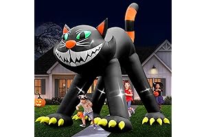 14FT Giant Inflatable Black Cat with LED Lights for Spine-Chilling Halloween Decor