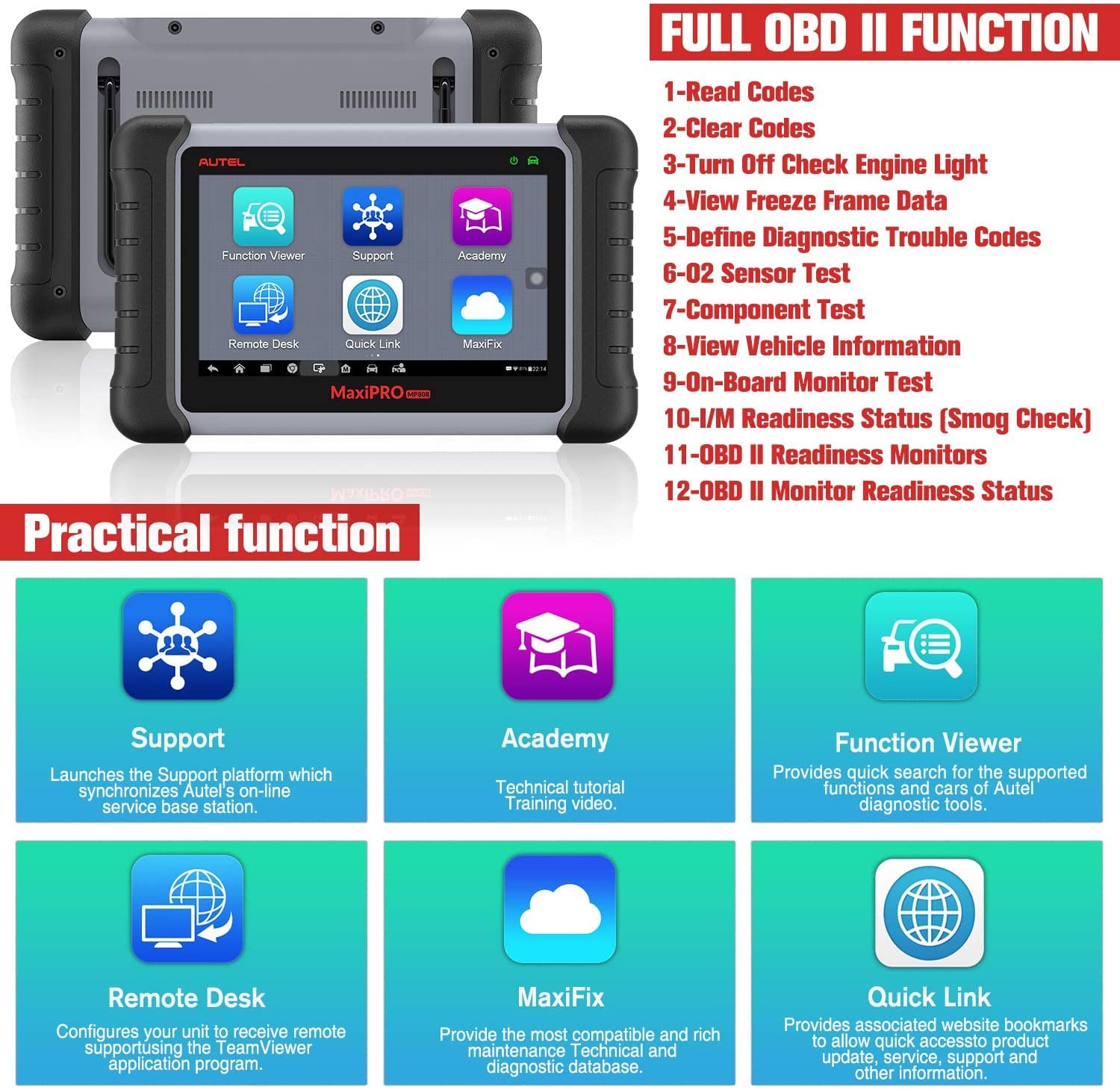 Buy Autel MaxiPro MP808K Diagnostic Scan Tool, BiDirectional Control Scanner, ECU Coding for