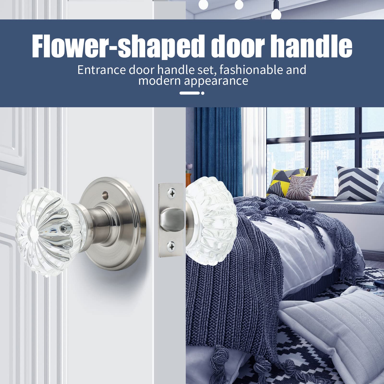 Satin Nickel Crystal Door Knobs with Lock - Security & Style -3 Satin Nickel Crystal Door Knobs with Lock - Security & Style -3