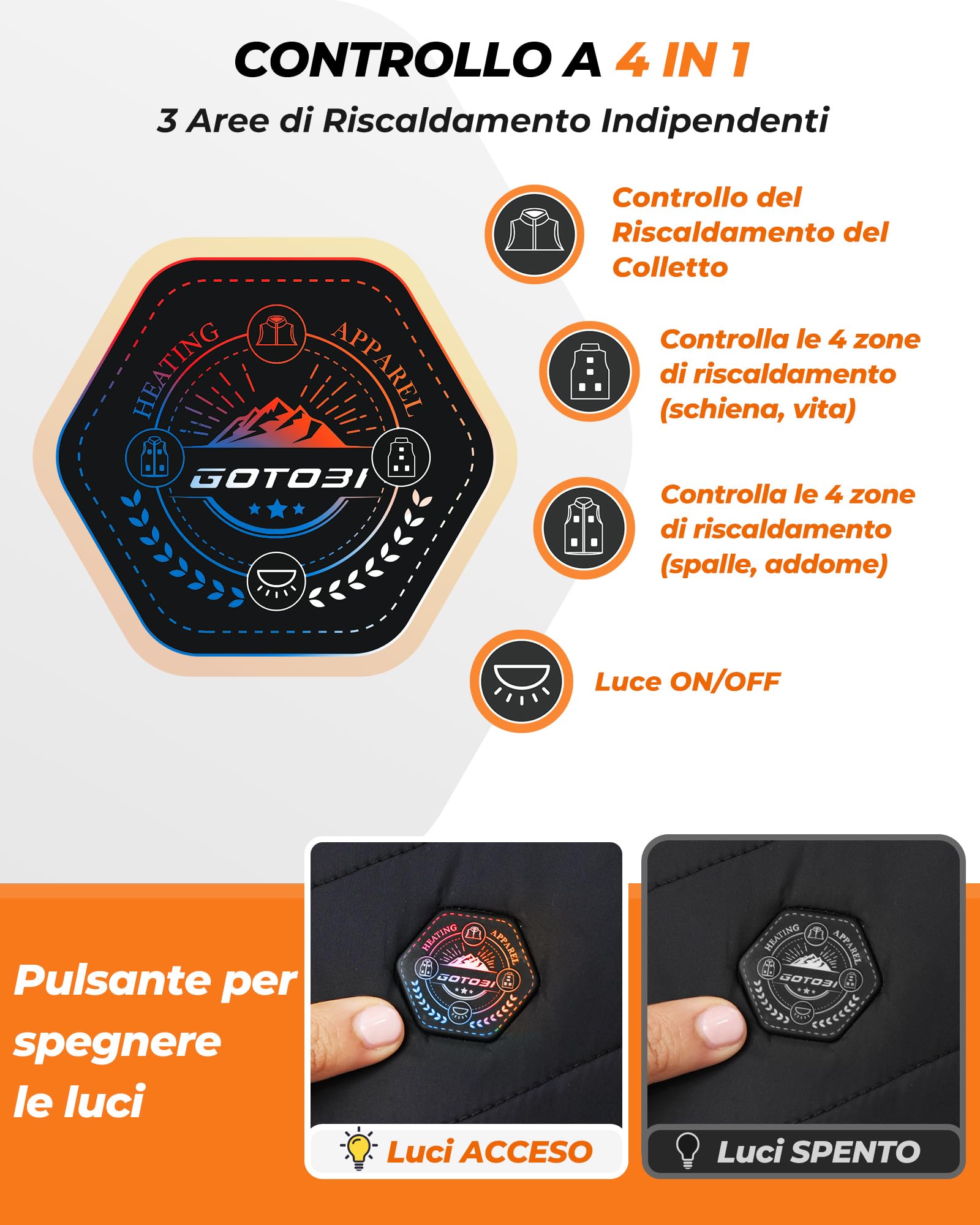 GOTOBI Gilet Riscaldato Donna con Batteria Inclusa da 7.4V e 16000mAh, 9 Zone di Riscaldamento, 3 Livelli di Temperatura Regolabili, Ideale per Attività all'Aperto Viaggi Sport Tempo Libero
