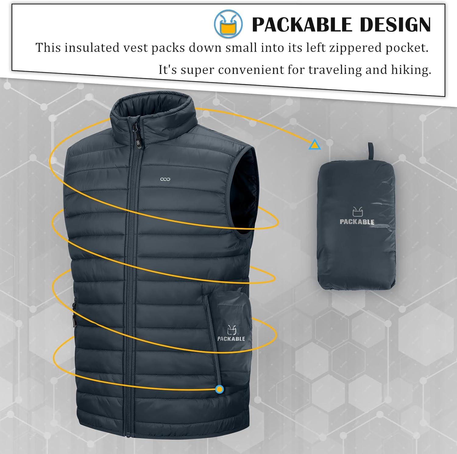 33,000ft Men's Lightweight Packable Insulated Puffer Vest Outerwear, Warm Winter Sleeveless Jacket for Golf Running - Image 5