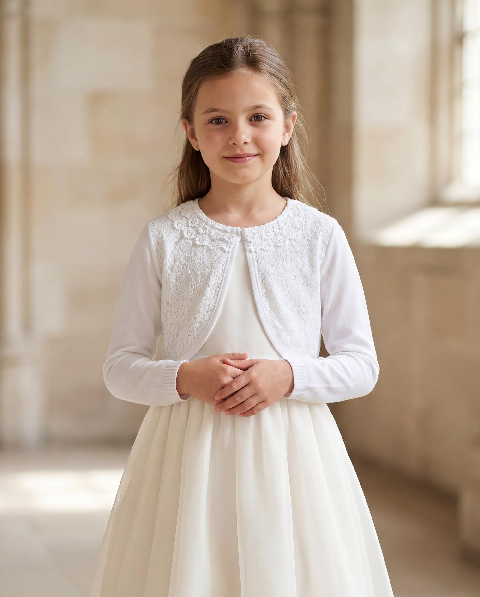 Bolerose Filles Manche Longue Floral Dentelle Boléro Enfants Cardigan