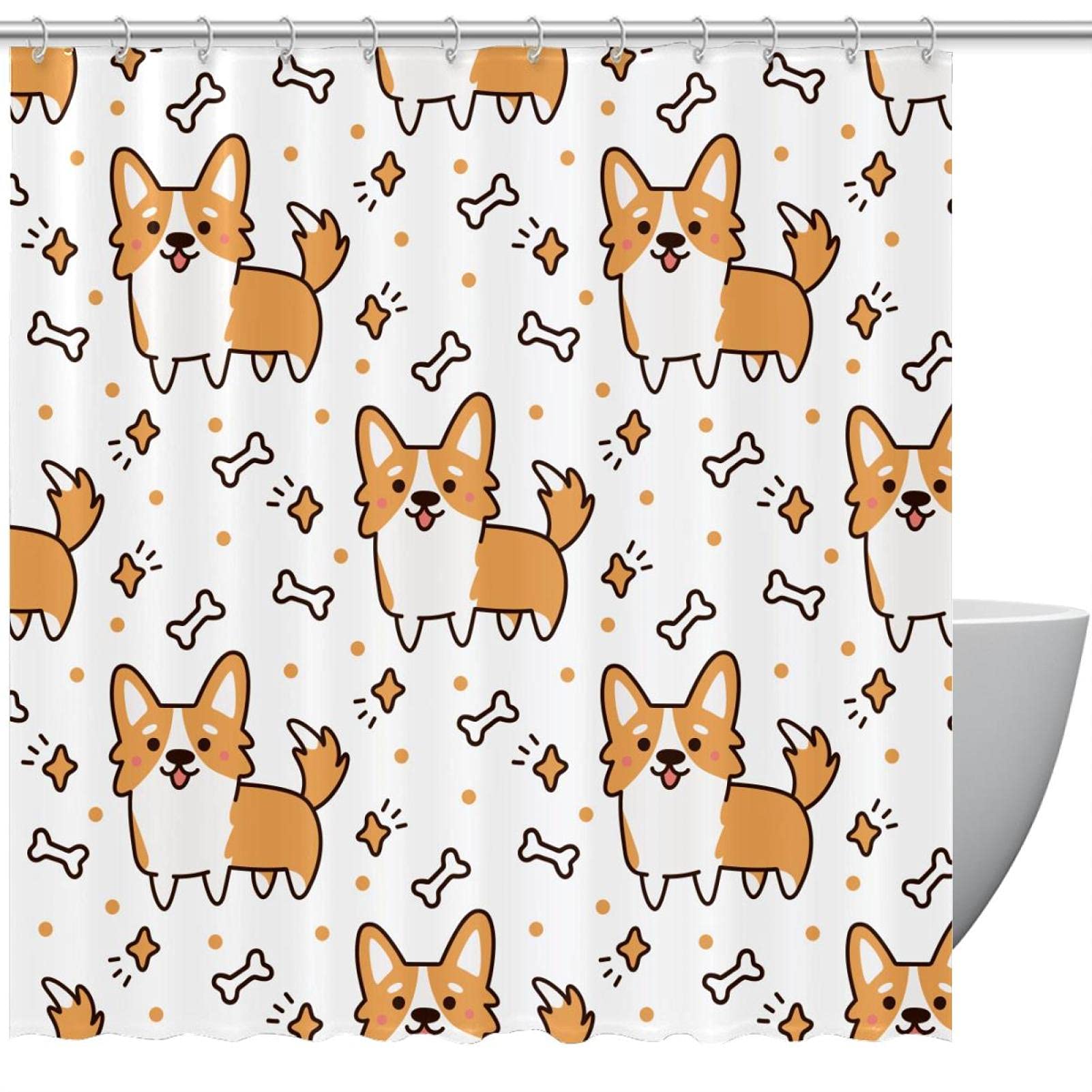 Rideau de douche chien corgi 183 cm imperméable et lavable pour salle d'eau