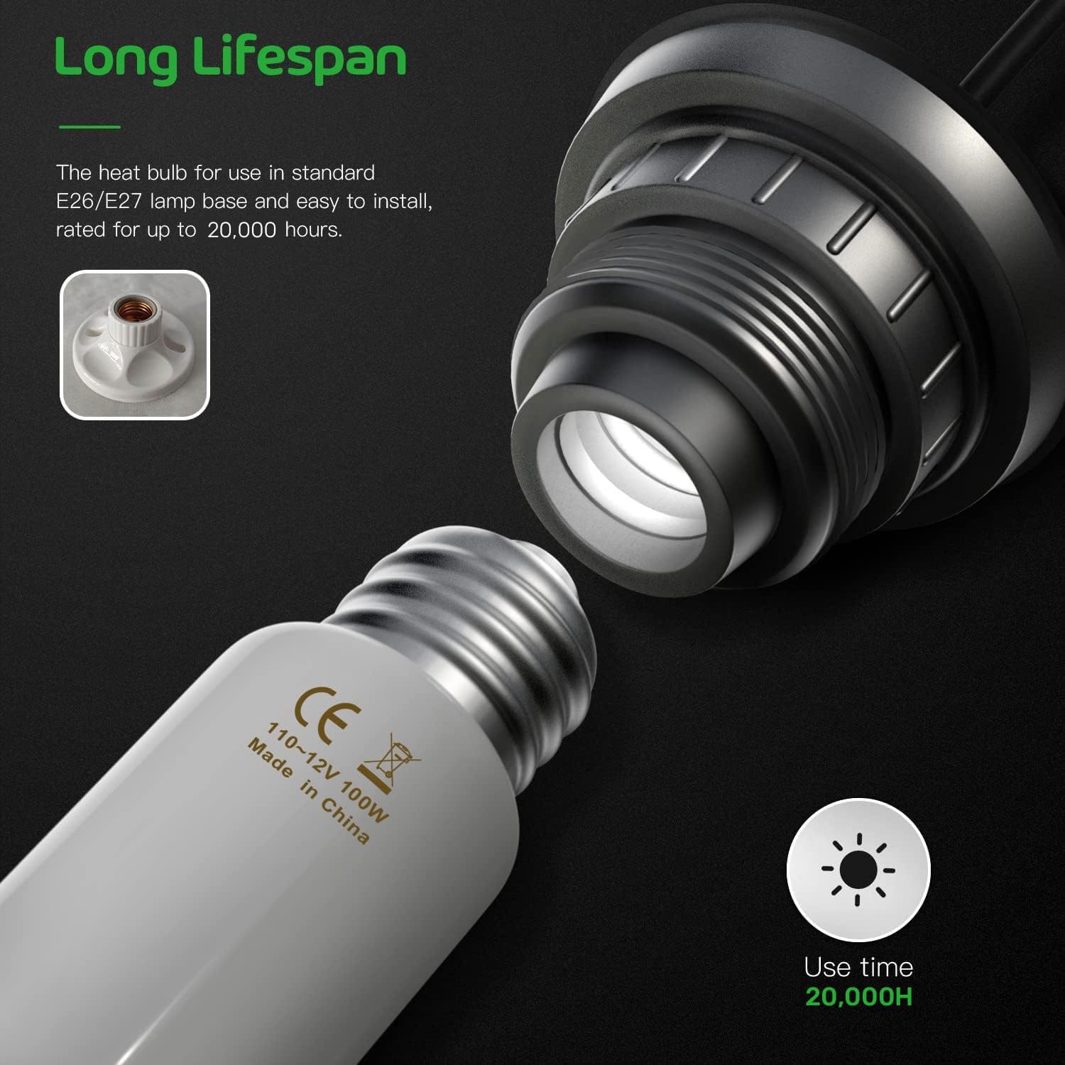 Simple Deluxe 100W Reptile Heat Lamp Bulbs, Pack of 4 Ceramic Heat Emitters for Amphibian Pet & Incubating Chicken (White, 100 Watts) - image 6