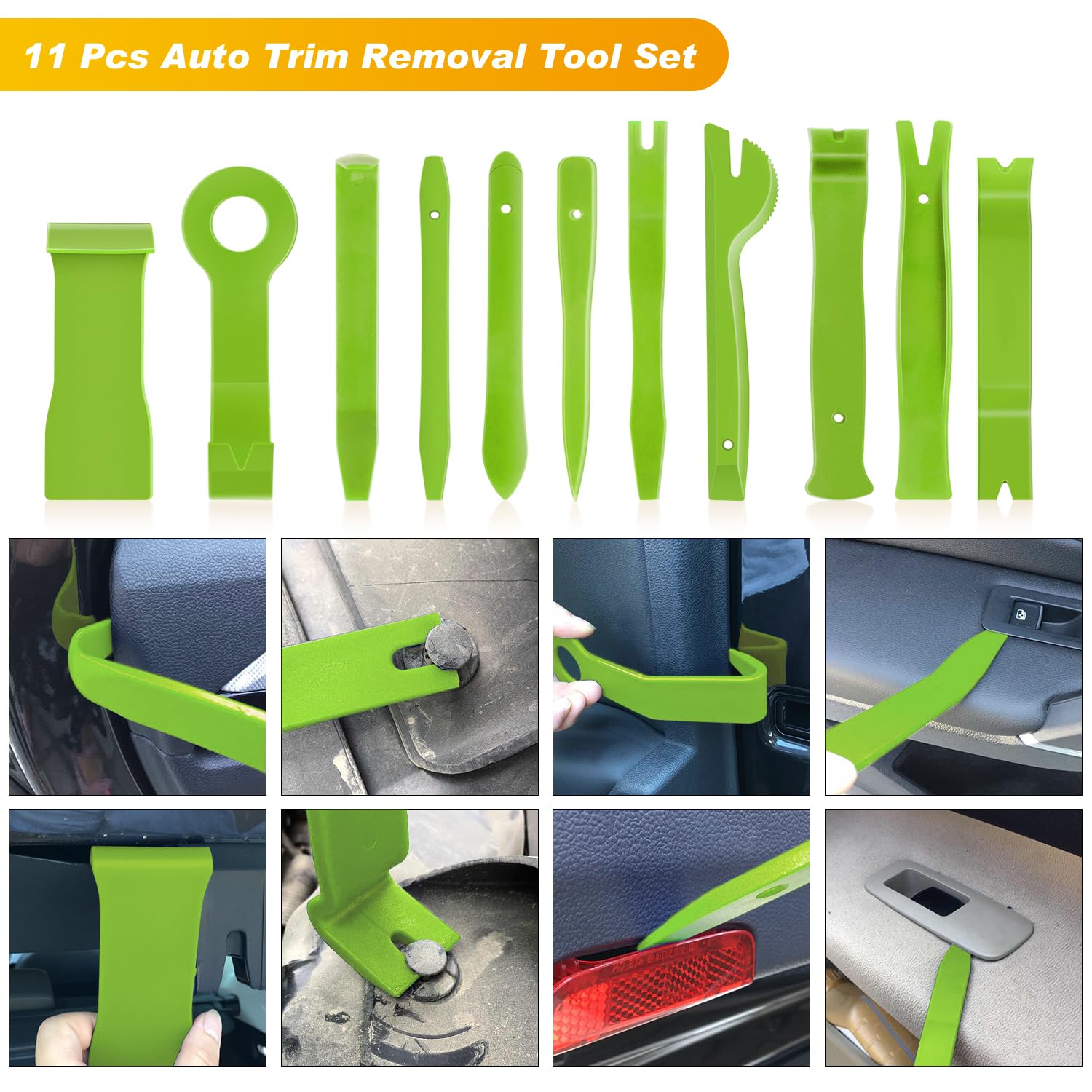 GOOACC - Juego de 19 Herramientas de extracción para molduras, Clips, salpicaderos, tapicería, plásticos o Equipo de Sonido de Coche, con Bolsa de Almacenamiento, Color Verde