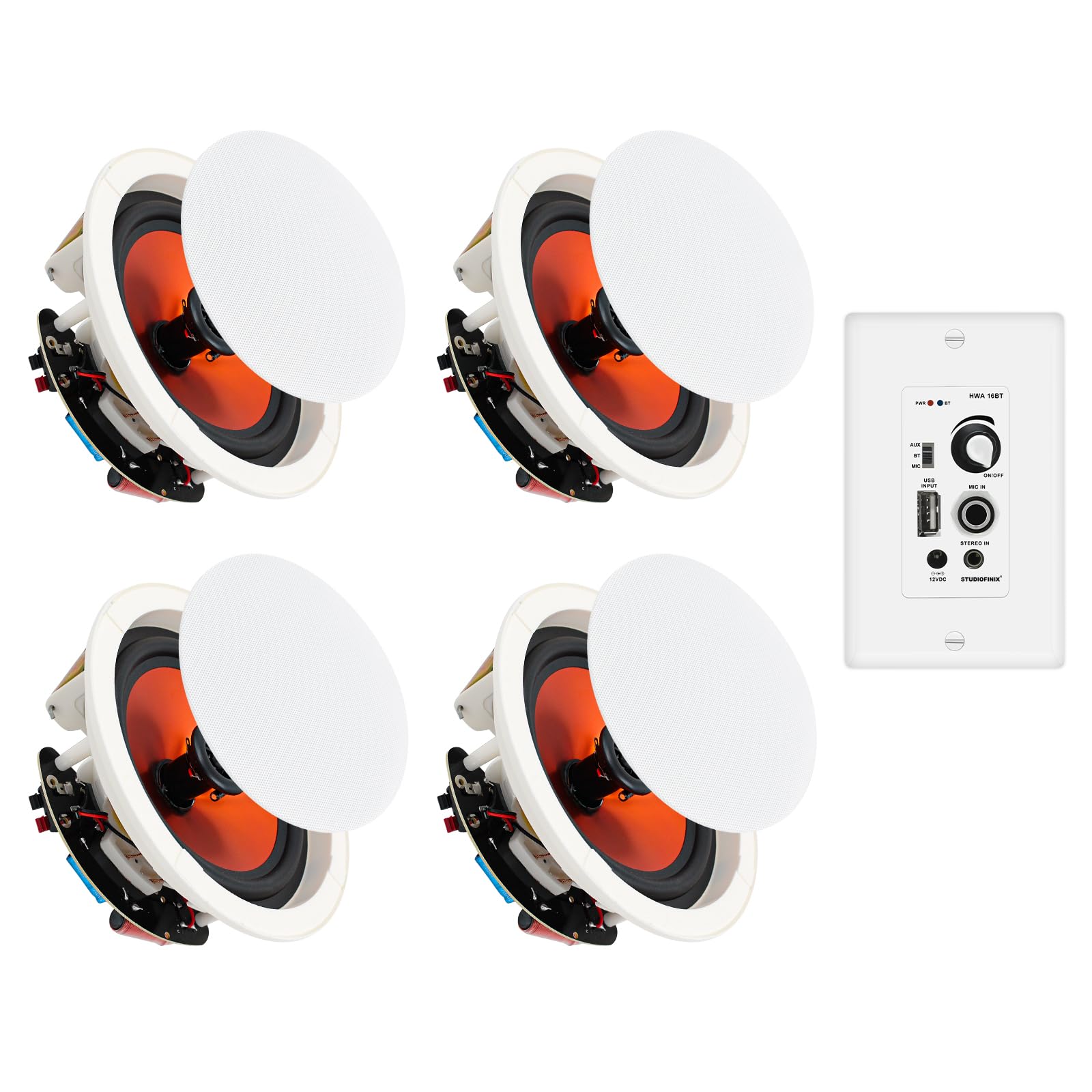 STUDIOFINIX 4" Bluetooth Ceiling Speaker with A 4-Channel Wall Amplifier,480W Max Power Output Pair - Perfect for Clear Sound in Living Room, Office, Kitchen, Basement & Covered Patio (4 Speakers)-image-26