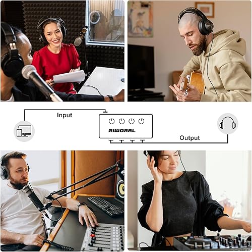 Miniatura 6 de Amplificador de auriculares de 4 canales con entrada de conector TRS de 0.138 in0.250 in para DJ mezclador amplificador divisor con 8 puertos de