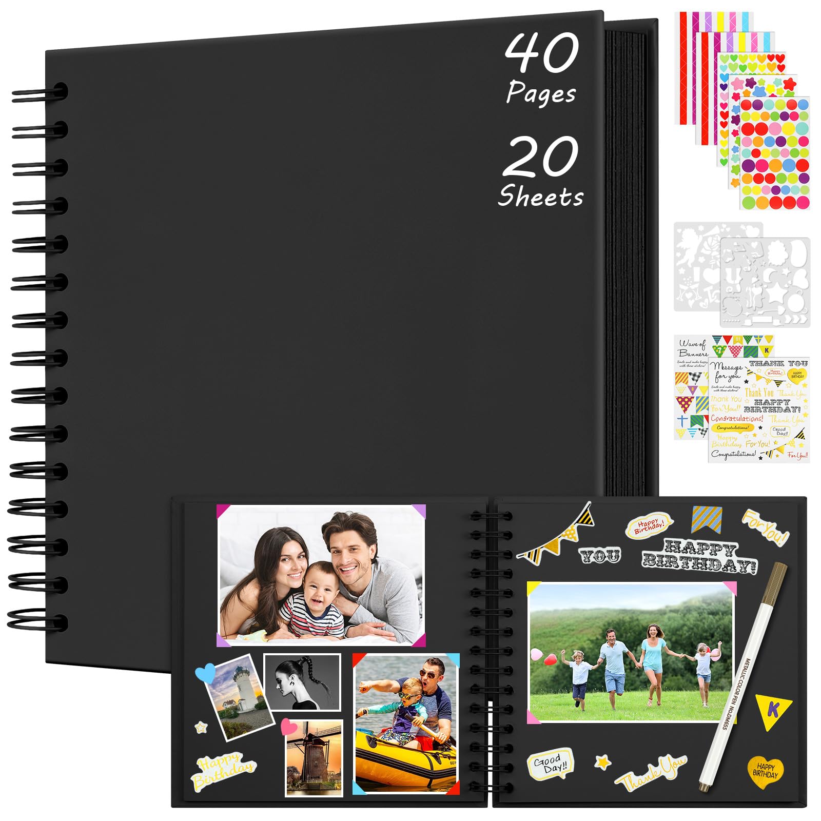 AOOTE DIY Scrapbook Album, 20 Sheets DIY Memory Album, 19.5×19.5cm