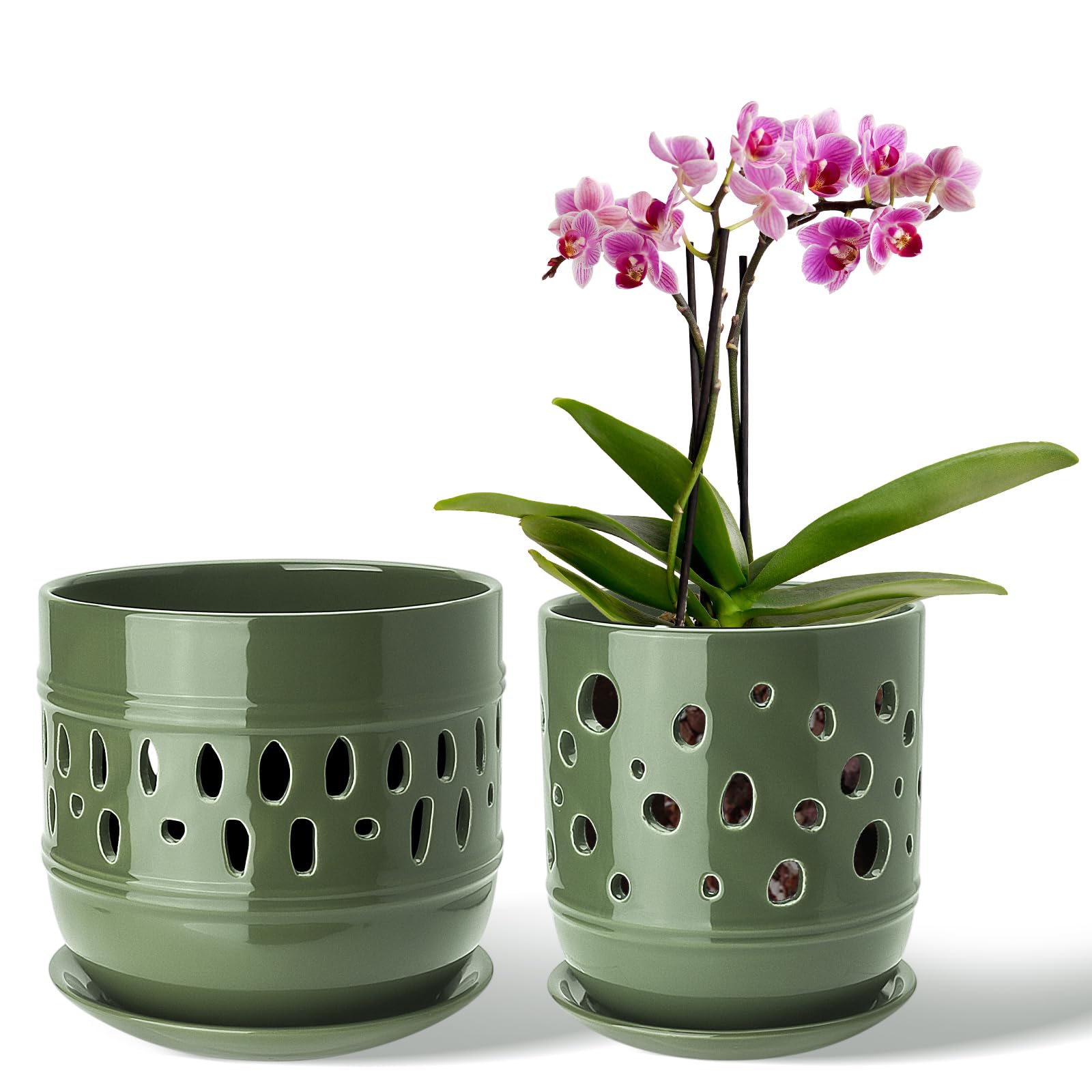 Forest Green Ceramic Orchid Pots