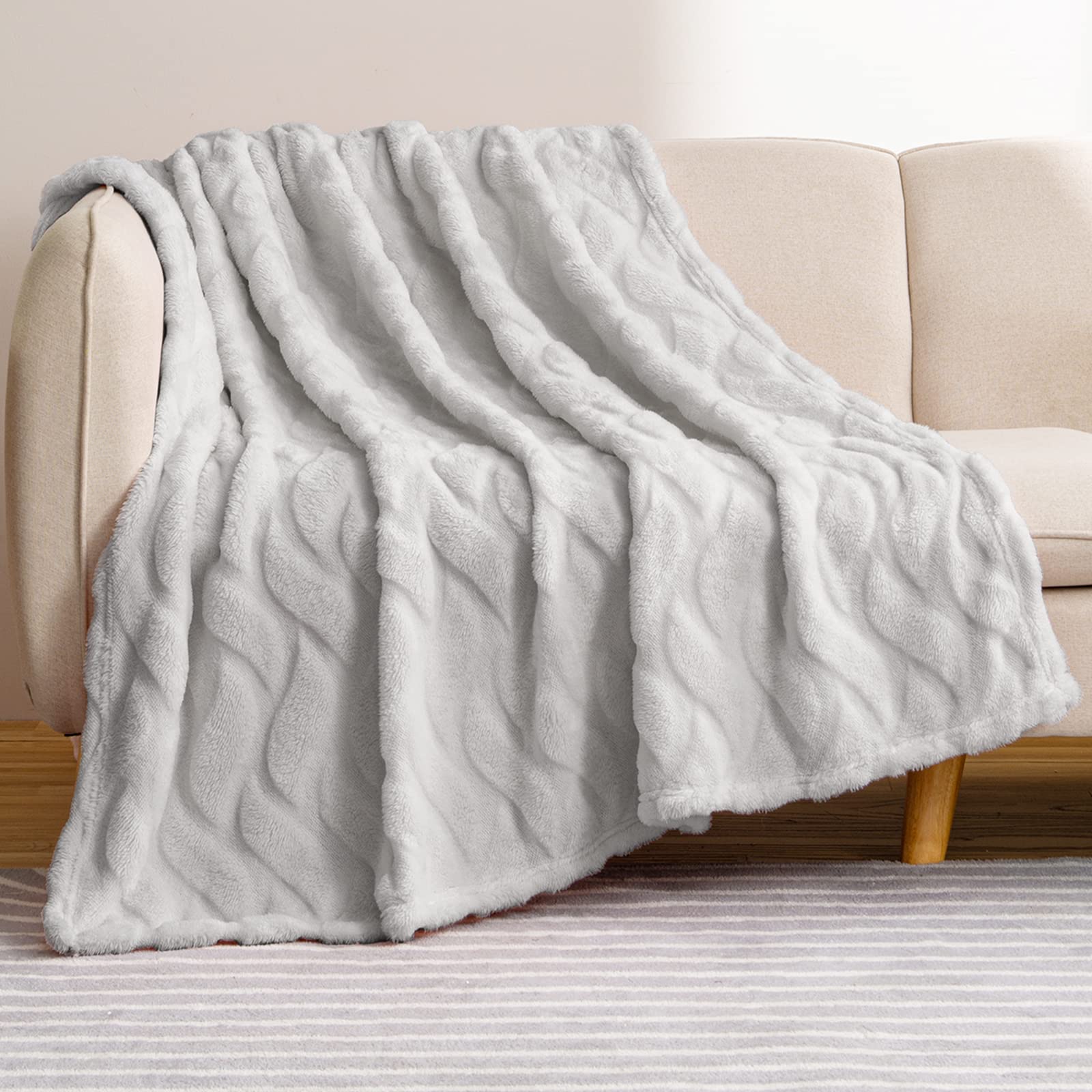 Whale Flotilla Breathable Fleece Throw Blanket for Couch Sofa(50x70 Inch), Super Soft Fuzzy Blankets for All Season, Lightweight and Fluffy, Silver