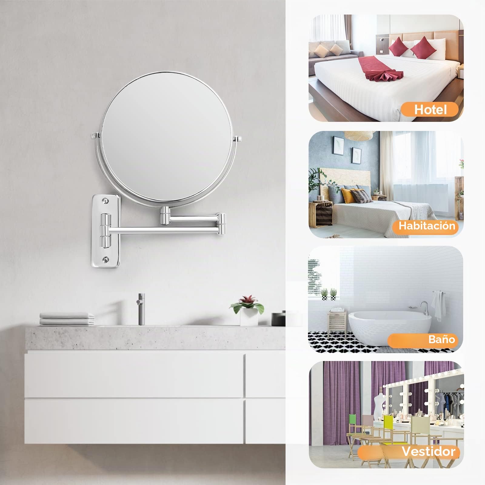 Espejo cosmético de 9 Pulgadas con Aumento, Espejo de Maquillaje 1X/7X, Montaje en Pared, Espejo de Pared de Doble Cara, Espejo de Afeitado, Espejo de Aumento Giratorio de 360° para baño, SPA