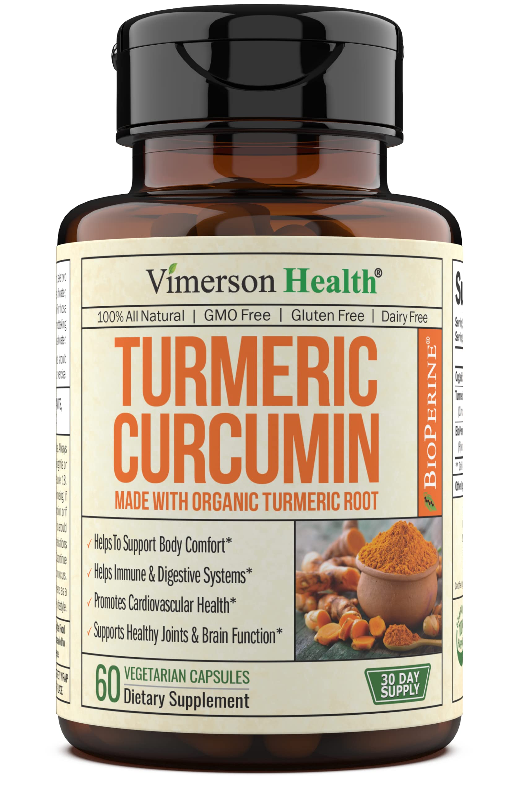 Vimerson HealthTurmeric Curcumin Supplement. Made from Organic Turmeric. Inflammatory Response. Anti-Oxidant Properties. Black Pepper for Better Absorption. Occasional Pain Relief