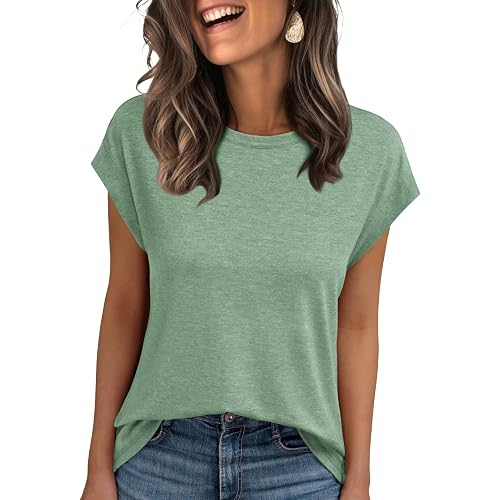 AUTOMET Womens Cap Sleeve Shirts Summer Soft Business Casual Tops for Work Tees