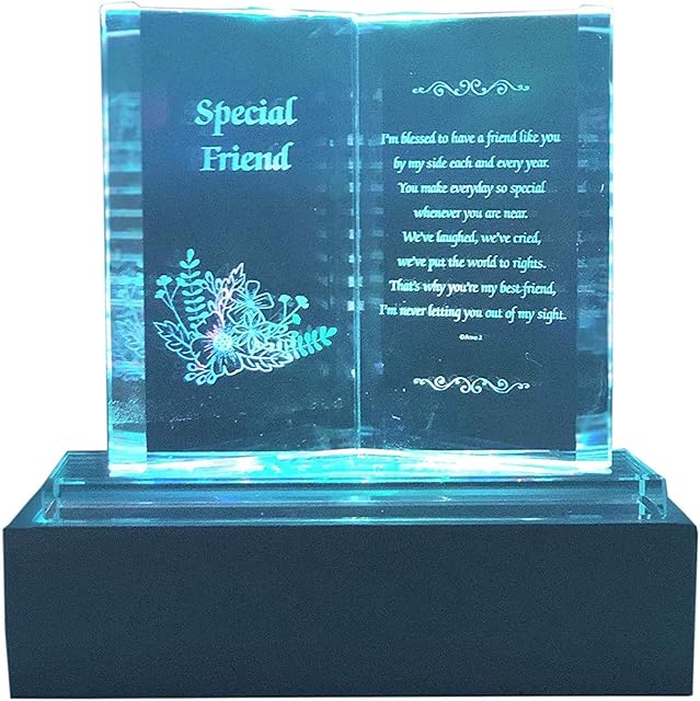 Special Friend Crystal Glass Colourfull Lights Memorial Plaque with LED Stand Gift Ornaments, Ideal for Mother's Day, Birthday, Christmas and Wedding Anniversary