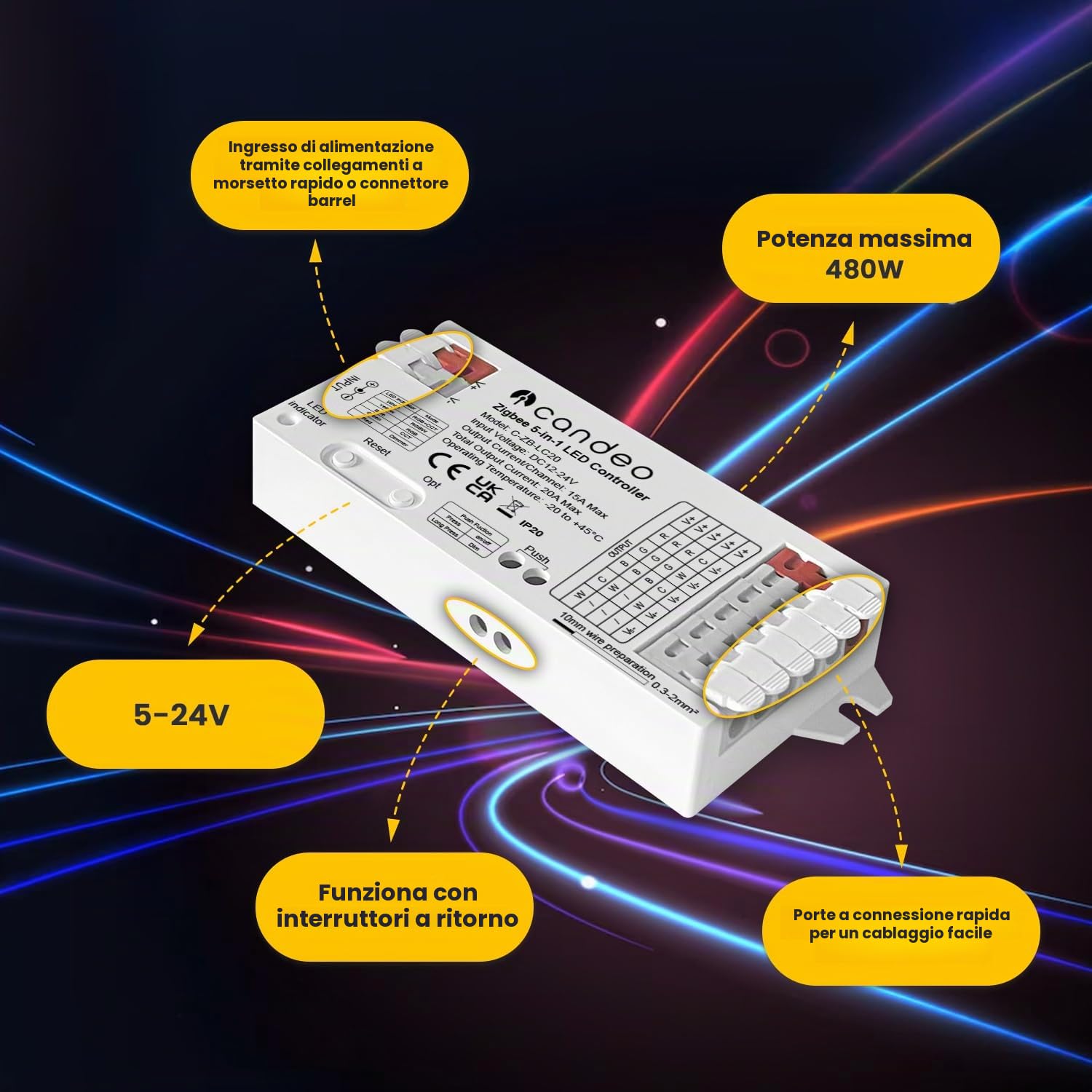 ZigBee - Controller per strisce LED, compatibile con Home Assistant, Hubitat, Philips Hue e altri hub zigbee - 5 in 1 per strisce LED RGBWW, RGBW, RGB, CCT e monocolore