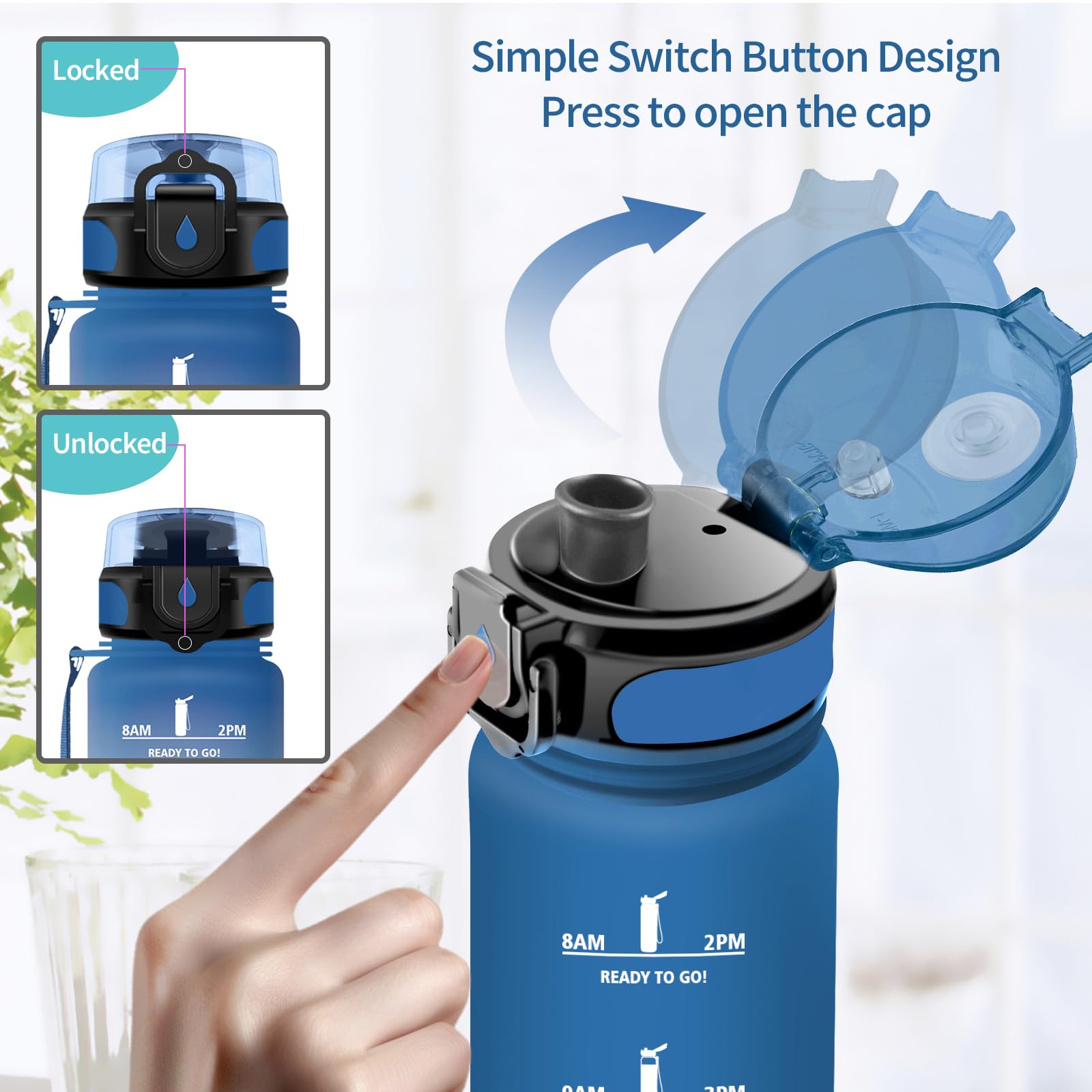 Vikaster Borraccia Sportiva, Borraccia 500ml/1000ml/1500ml, Senza BPA & Prova di Perdite, Bottiglia Acqua Bambini, Bici, Scuola, Palestra, Ufficio, Yoga