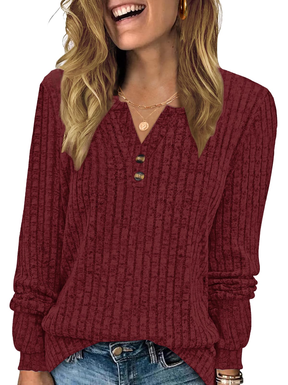VUTRU Sweater for Women V Neck Long Sleeve Shirts Lightweight Loose Tunic Tops Fall Fashion Trendy Clothes 2025