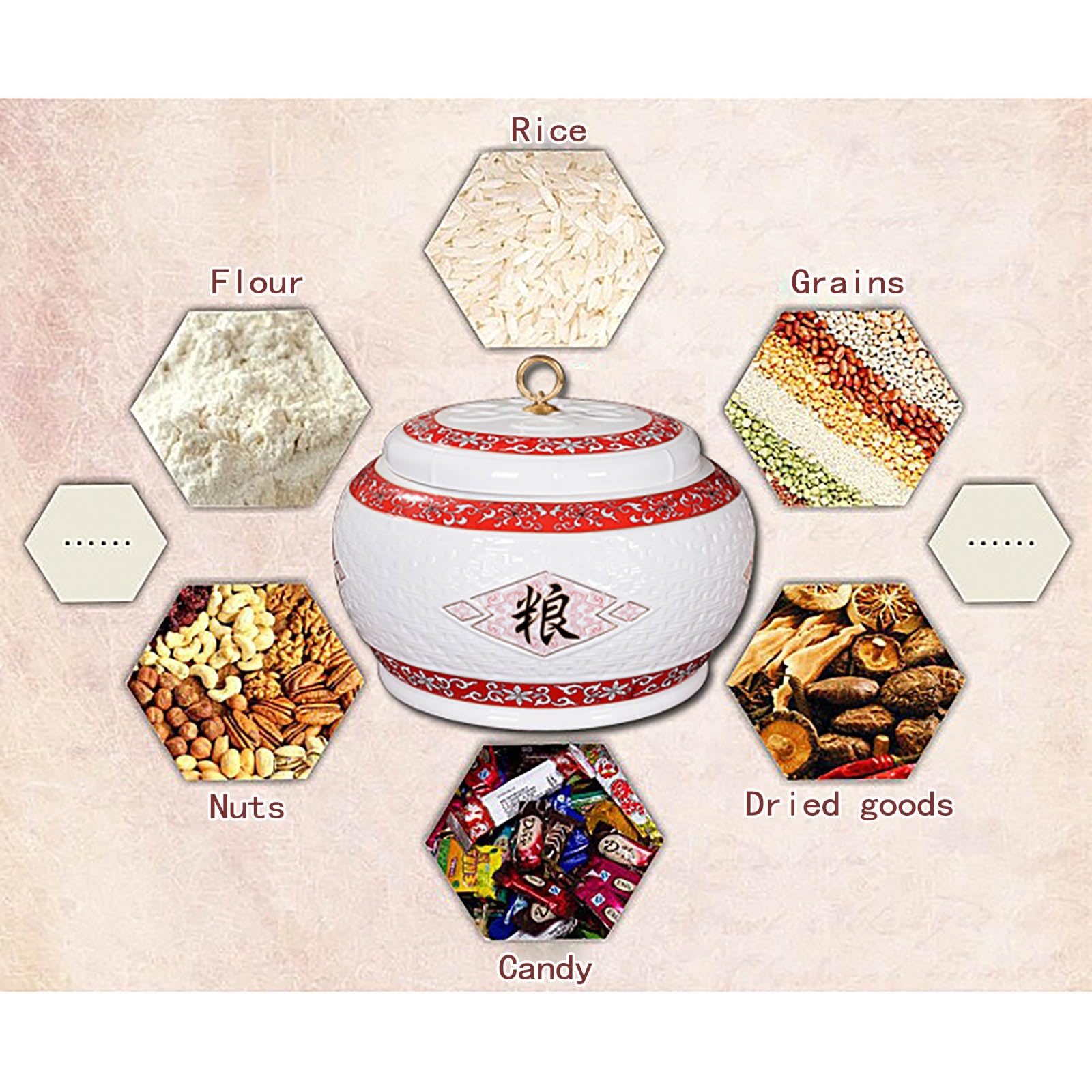 Contenitori per Riso, contenitori in Ceramica per la conservazione, contenitori per Uso Domestico, Dispenser per Cereali, Grandi con Coperchio, tè Sfuso, Farina, zucch
