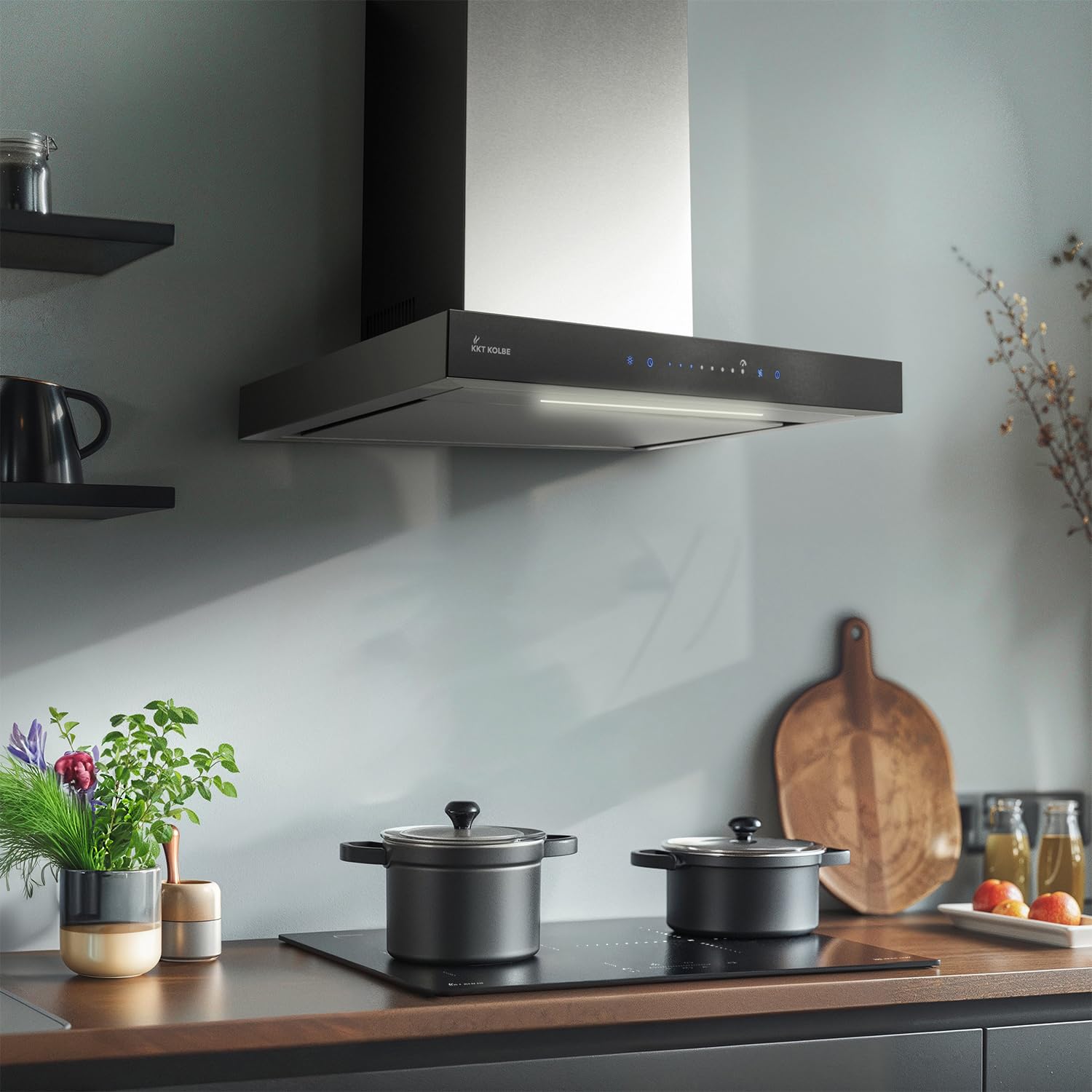 KKT KOLBE Dunstabzugshaube 60 cm Edelstahl schwarzes Glas WLAN FLAT6006ED